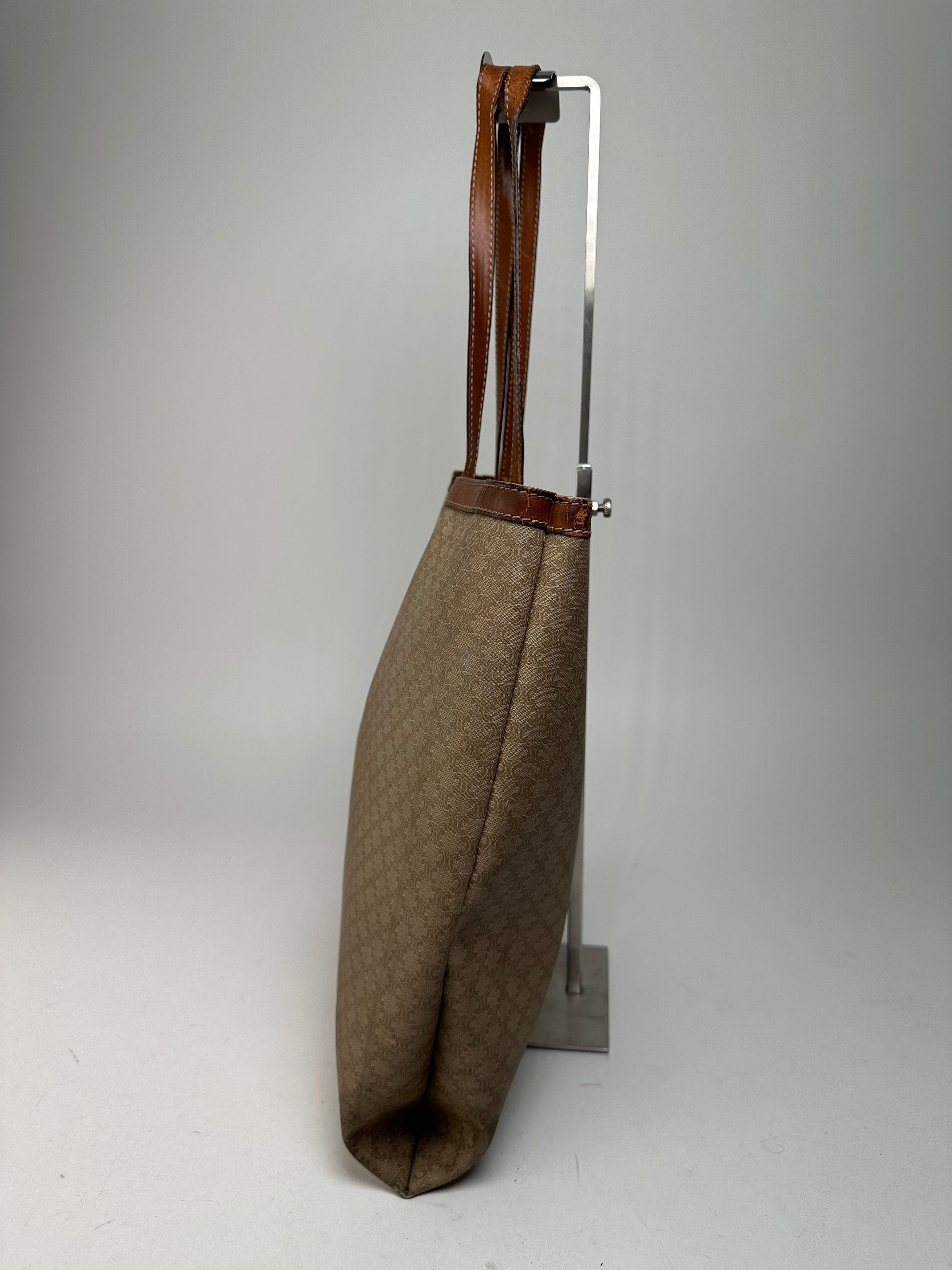 Celine Vintage Paris Triomphe Monogram Canvas Leather Tote Bag Beig Size ONE SIZE - 8 Thumbnail