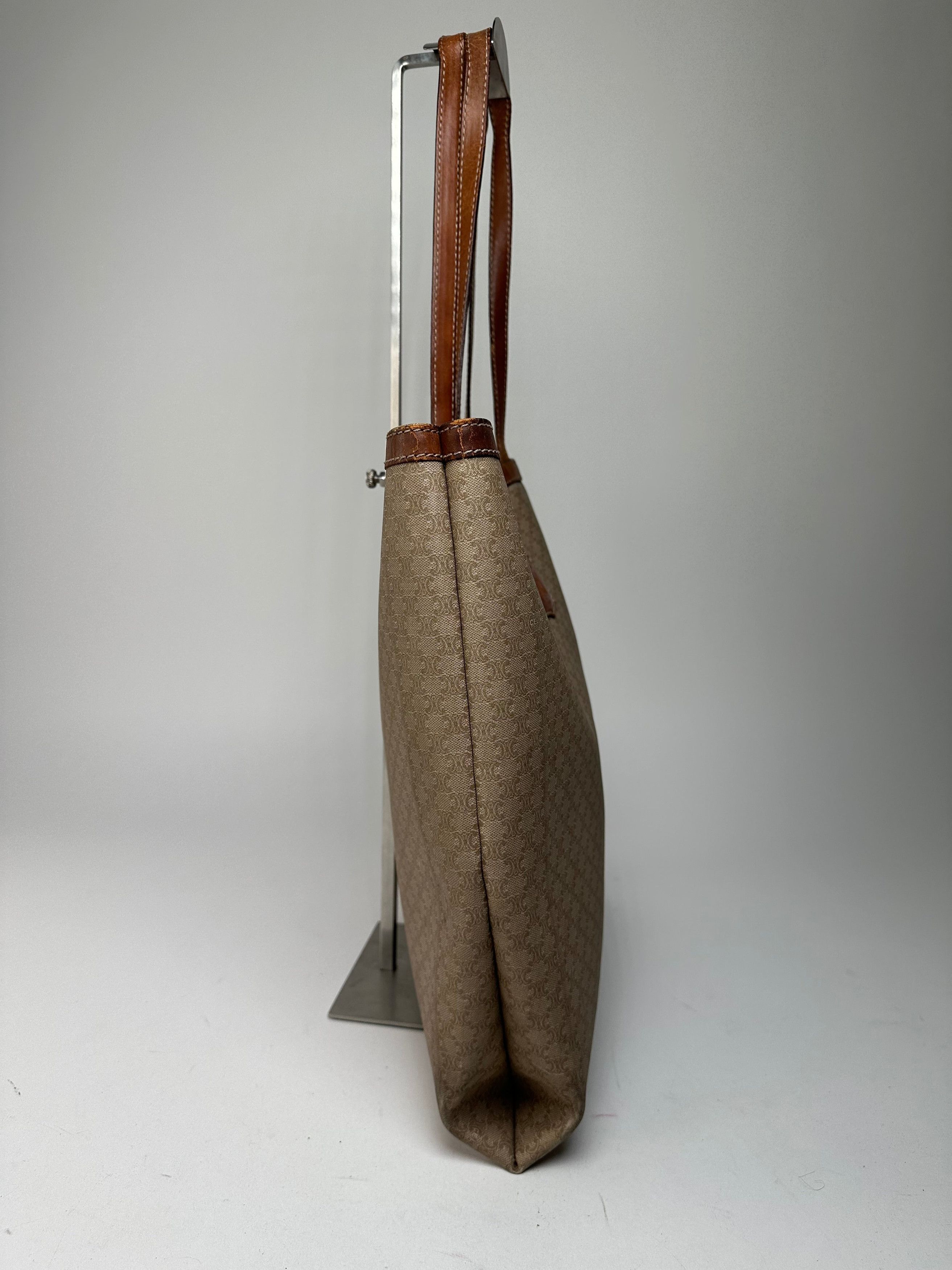 Celine Vintage Paris Triomphe Monogram Canvas Leather Tote Bag Beig Size ONE SIZE - 6 Thumbnail