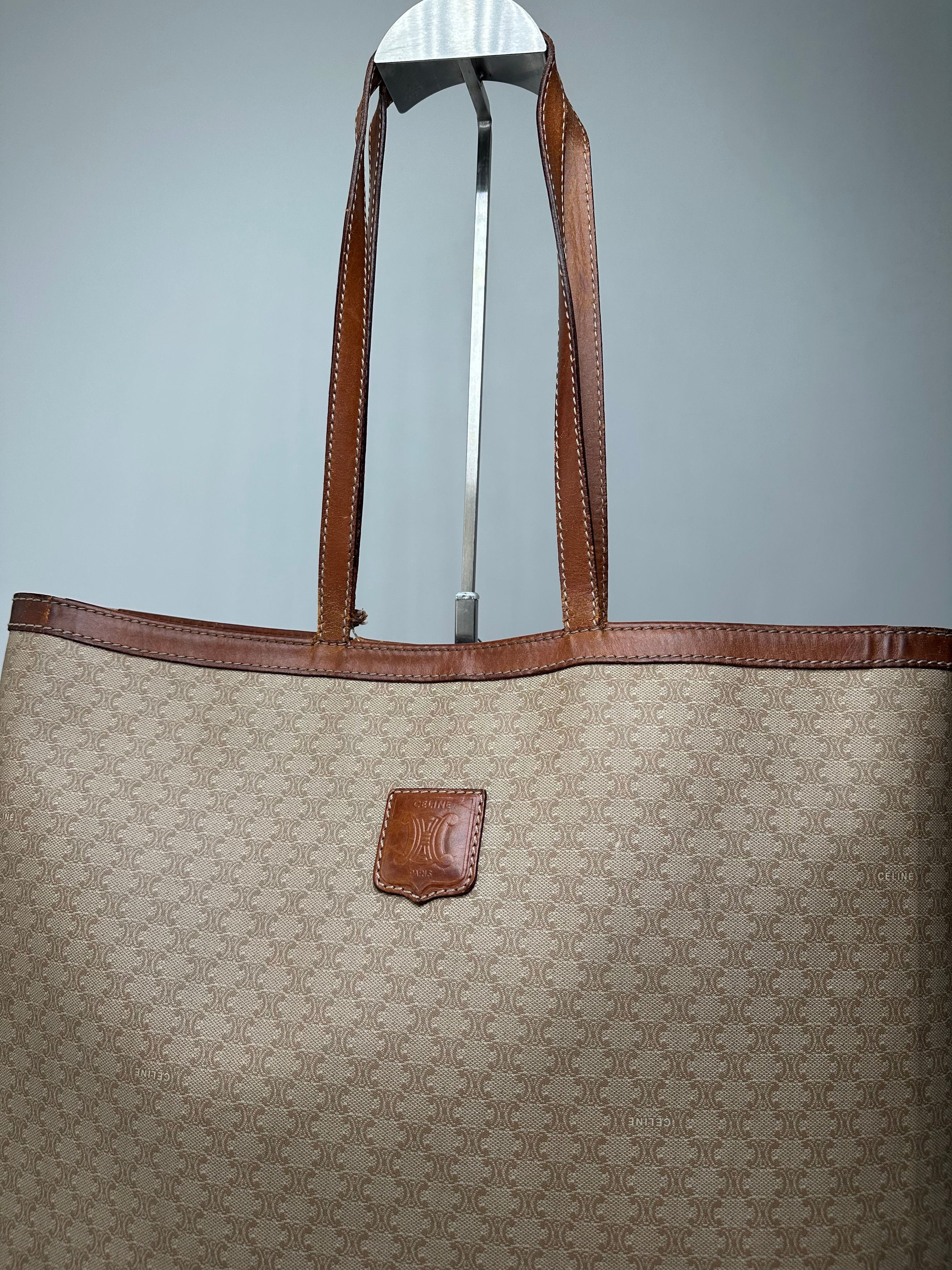 Celine Vintage Paris Triomphe Monogram Canvas Leather Tote Bag Beig Size ONE SIZE - 7 Thumbnail