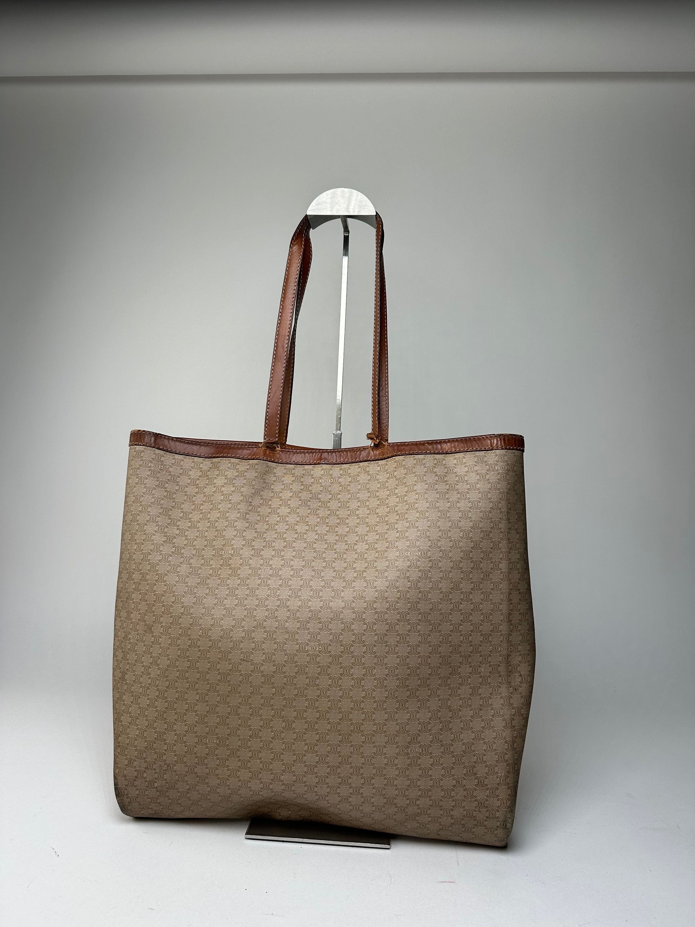 Celine Vintage Paris Triomphe Monogram Canvas Leather Tote Bag Beig Size ONE SIZE - 14 Thumbnail