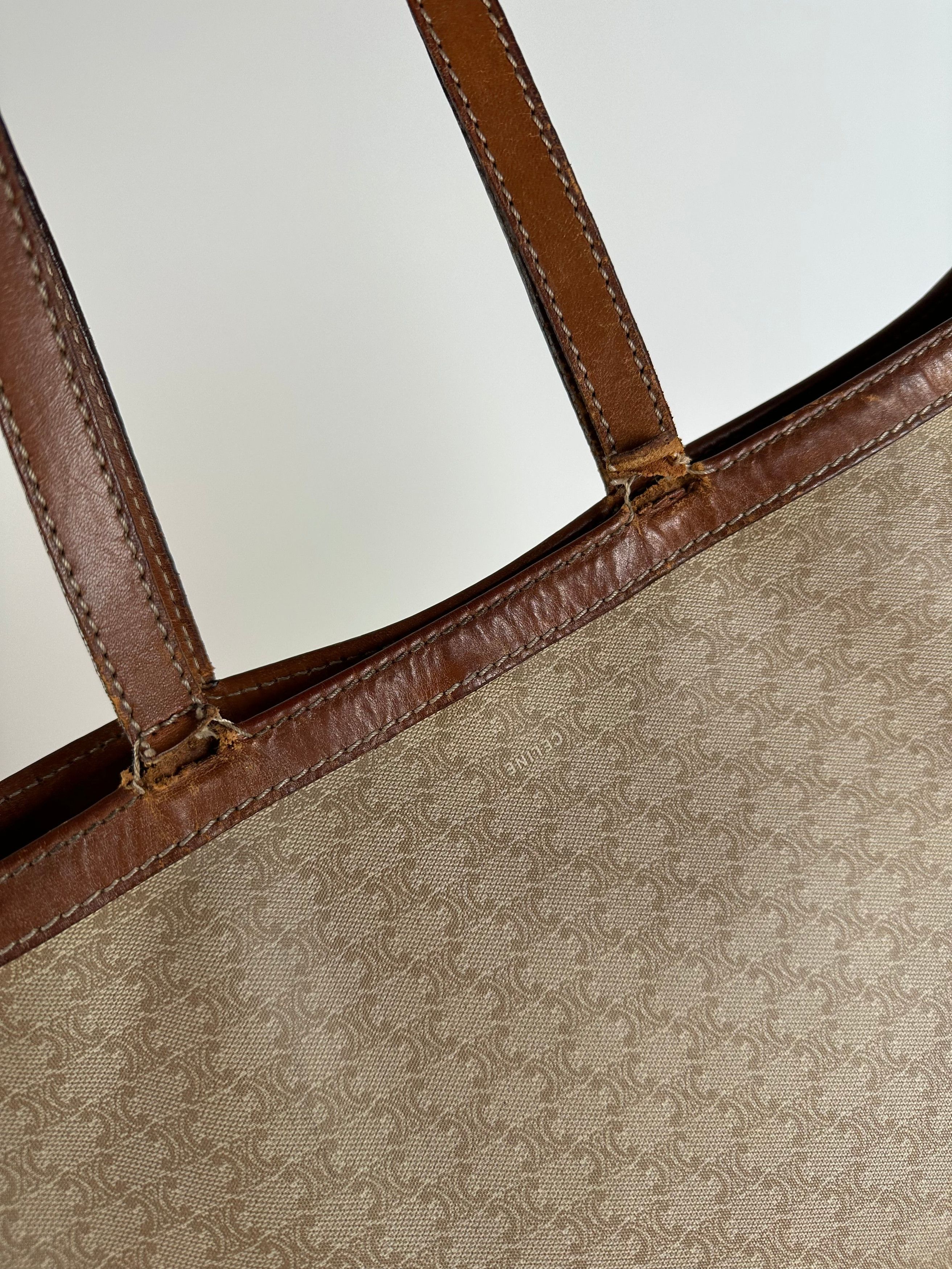 Celine Vintage Paris Triomphe Monogram Canvas Leather Tote Bag Beig Size ONE SIZE - 9 Thumbnail