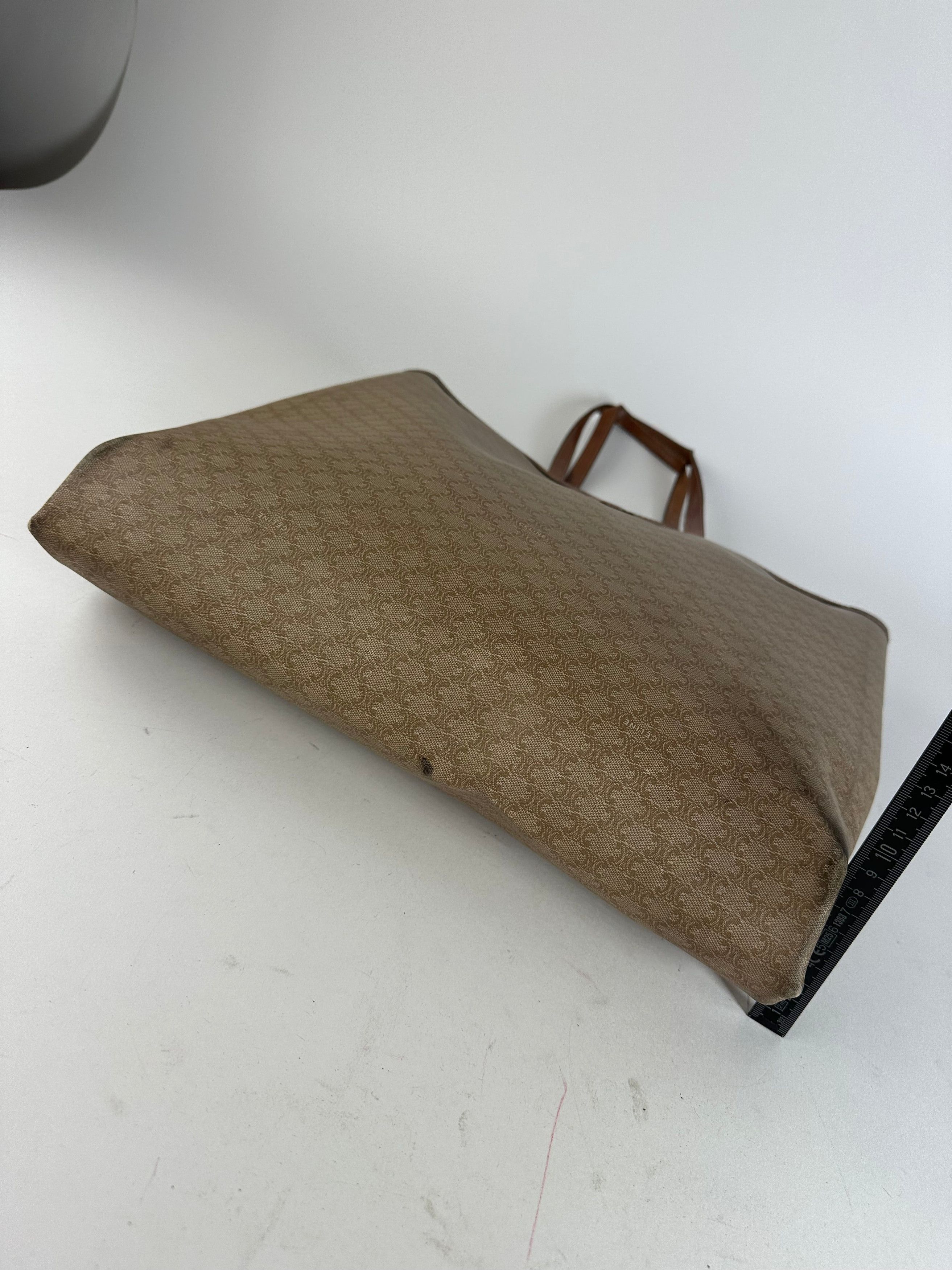 Celine Vintage Paris Triomphe Monogram Canvas Leather Tote Bag Beig Size ONE SIZE - 12 Thumbnail