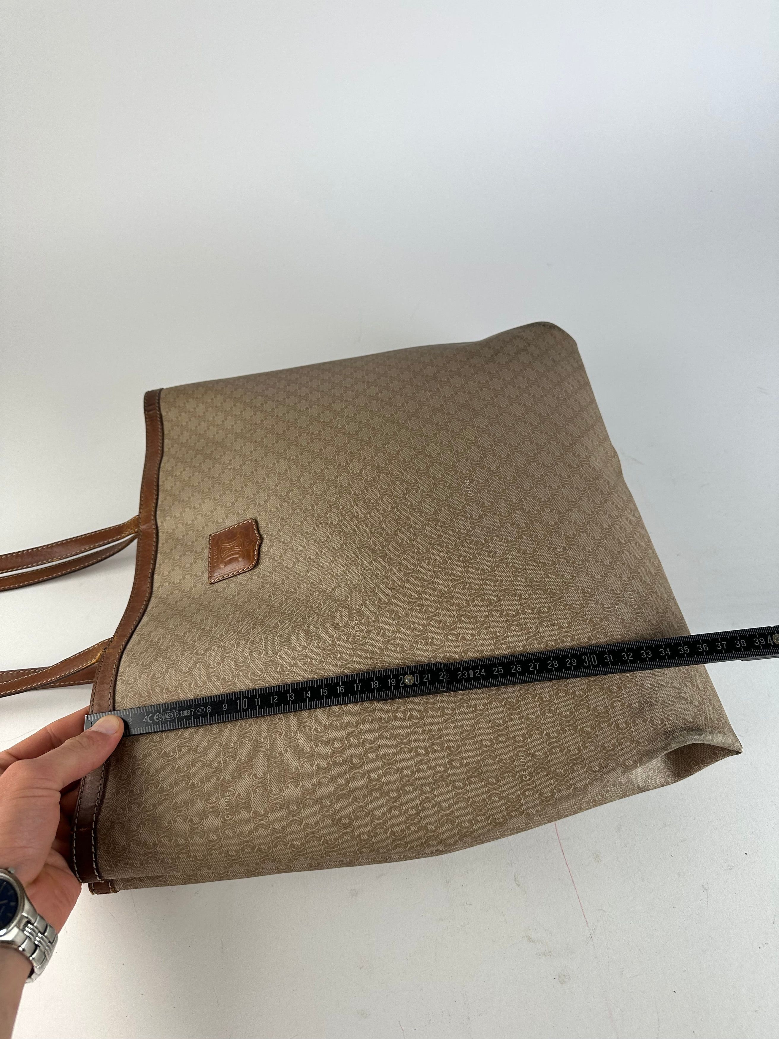 Celine Vintage Paris Triomphe Monogram Canvas Leather Tote Bag Beig Size ONE SIZE - 11 Thumbnail