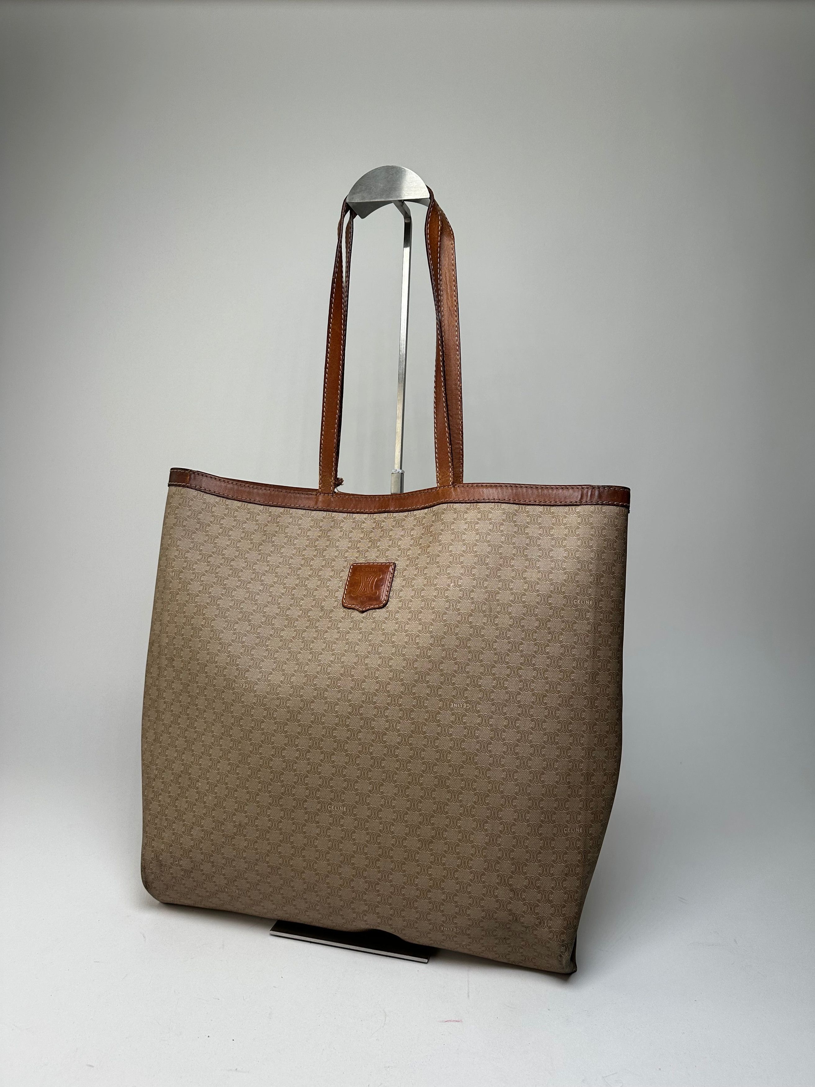 Celine Vintage Paris Triomphe Monogram Canvas Leather Tote Bag Beig Size ONE SIZE - 13 Thumbnail
