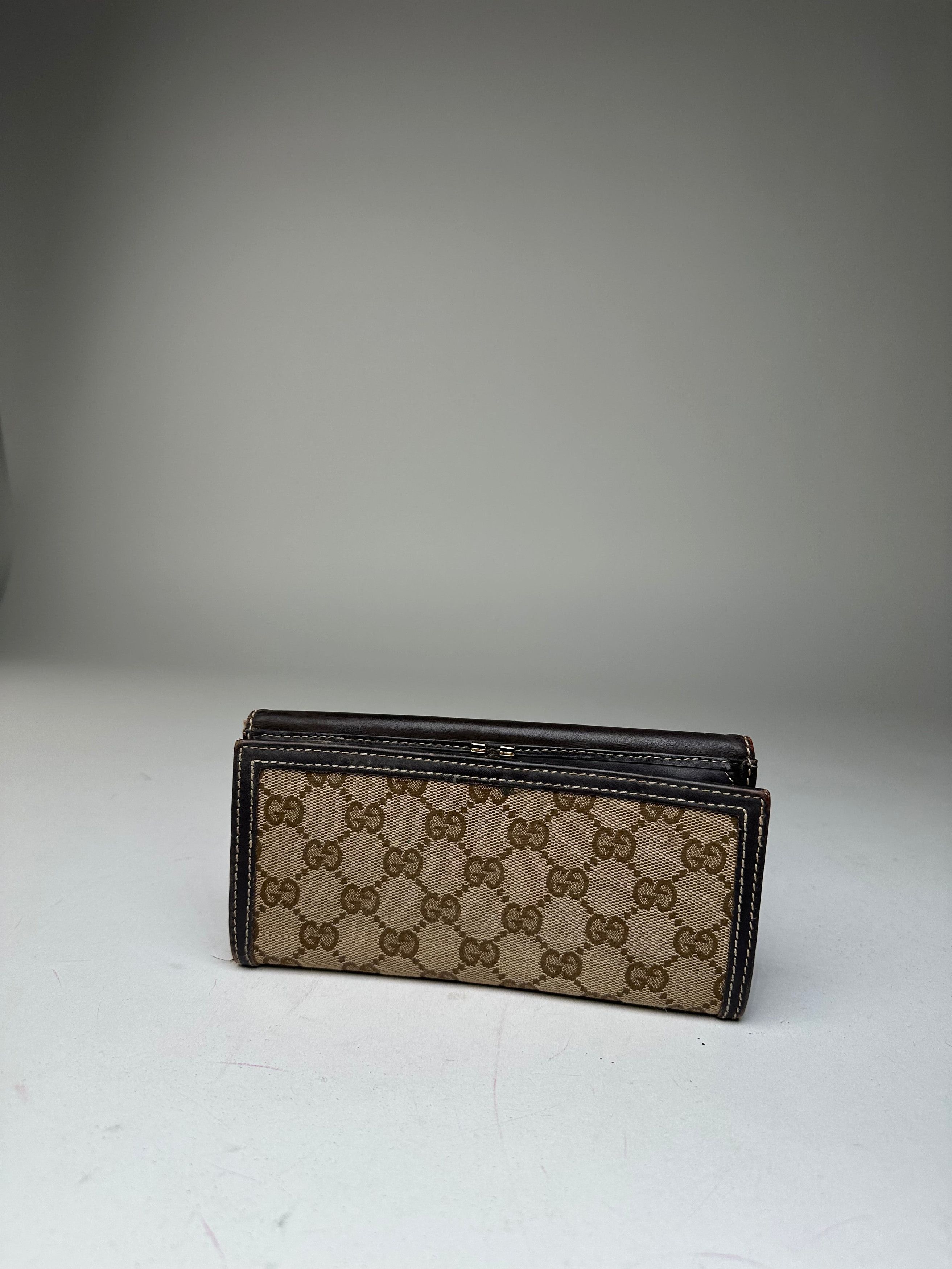 Gucci Vintage GG Monogram Canvas Leather Long Wallet Beige Brown Size ONE SIZE - 11 Thumbnail