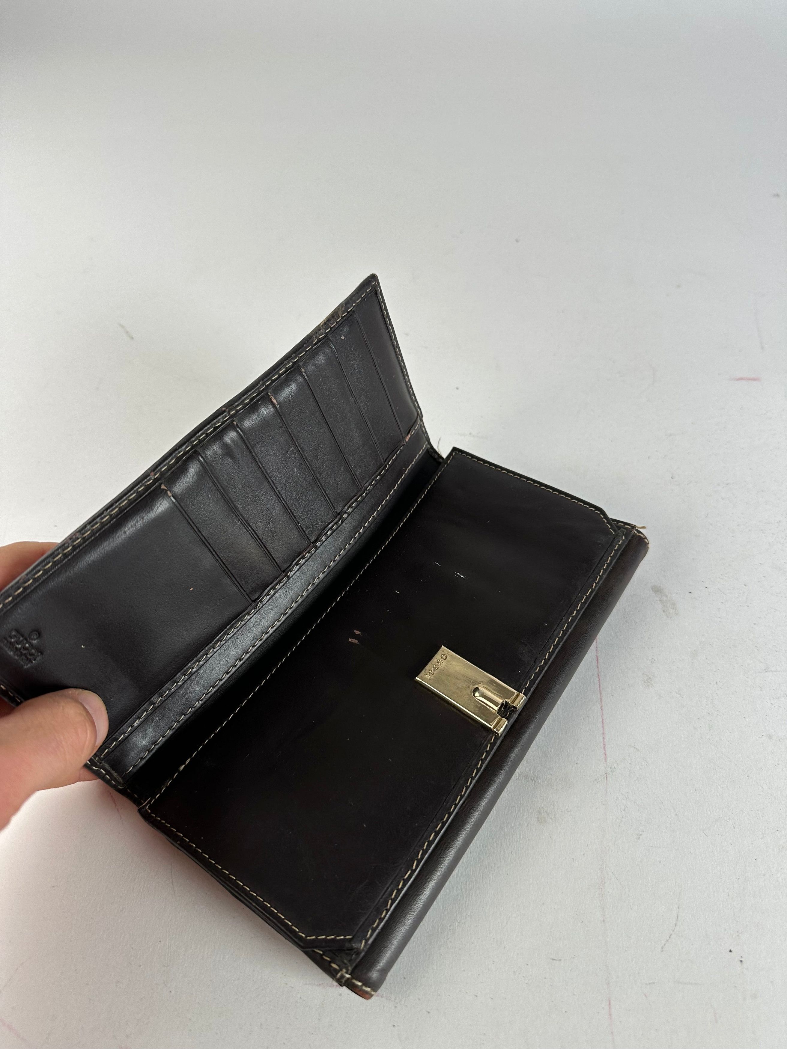 Gucci Vintage GG Monogram Canvas Leather Long Wallet Beige Brown Size ONE SIZE - 3 Thumbnail
