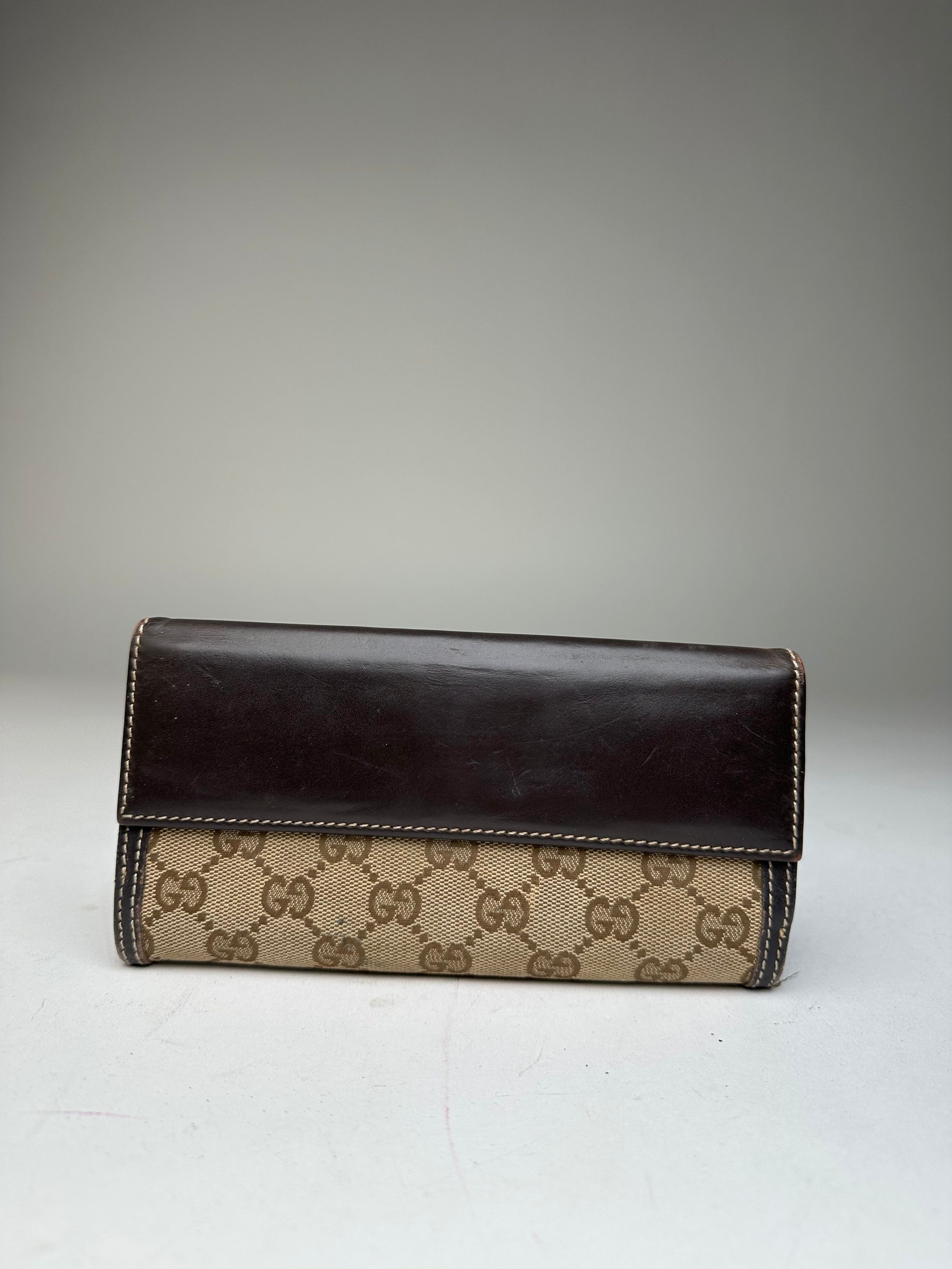 Gucci Vintage GG Monogram Canvas Leather Long Wallet Beige Brown Size ONE SIZE - 2 Thumbnail