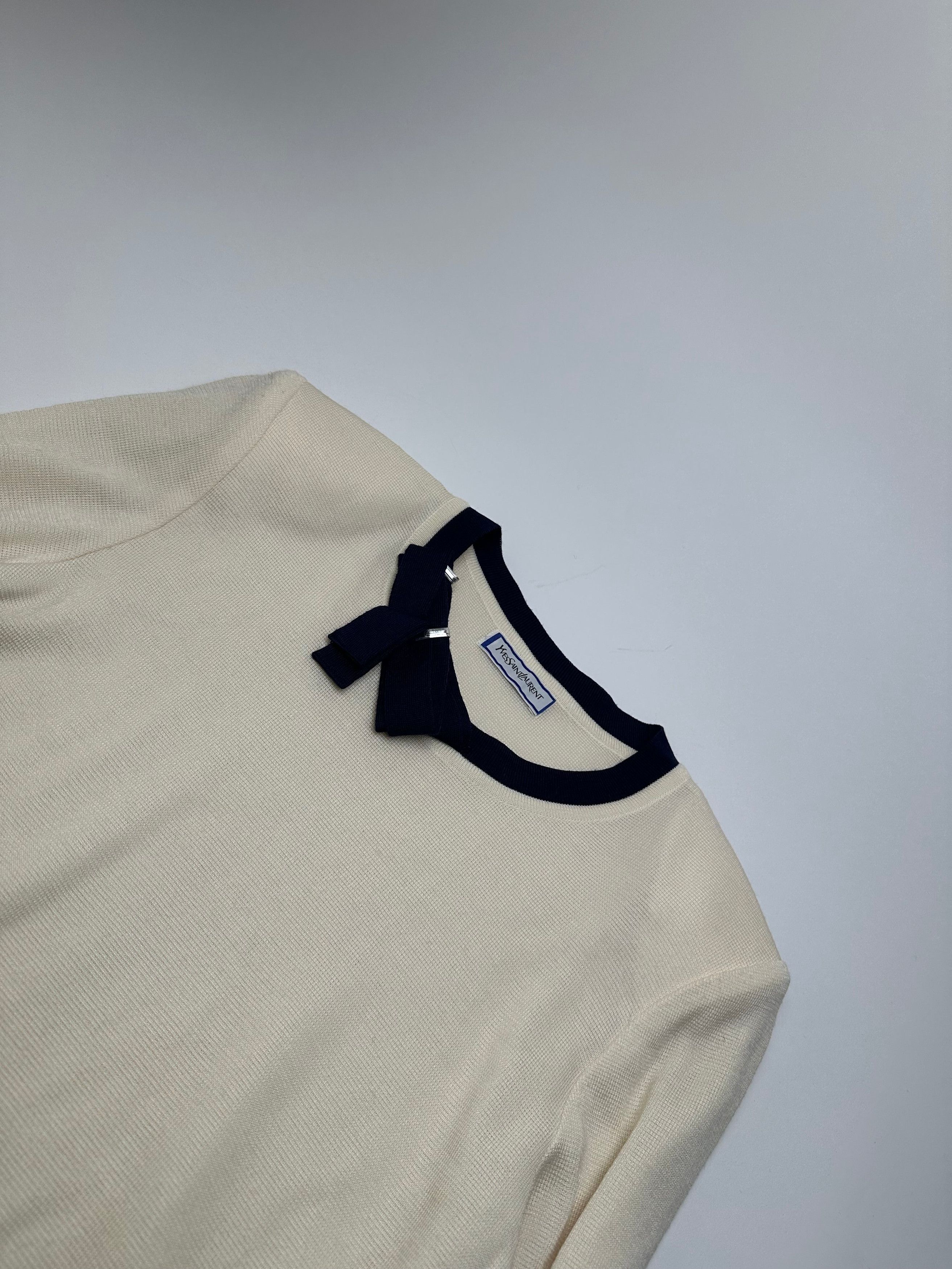 Yves Saint Laurent Vintage Wool Sweater Cream Navy M Size M / US 6-8 / IT 42-44 - 7 Thumbnail
