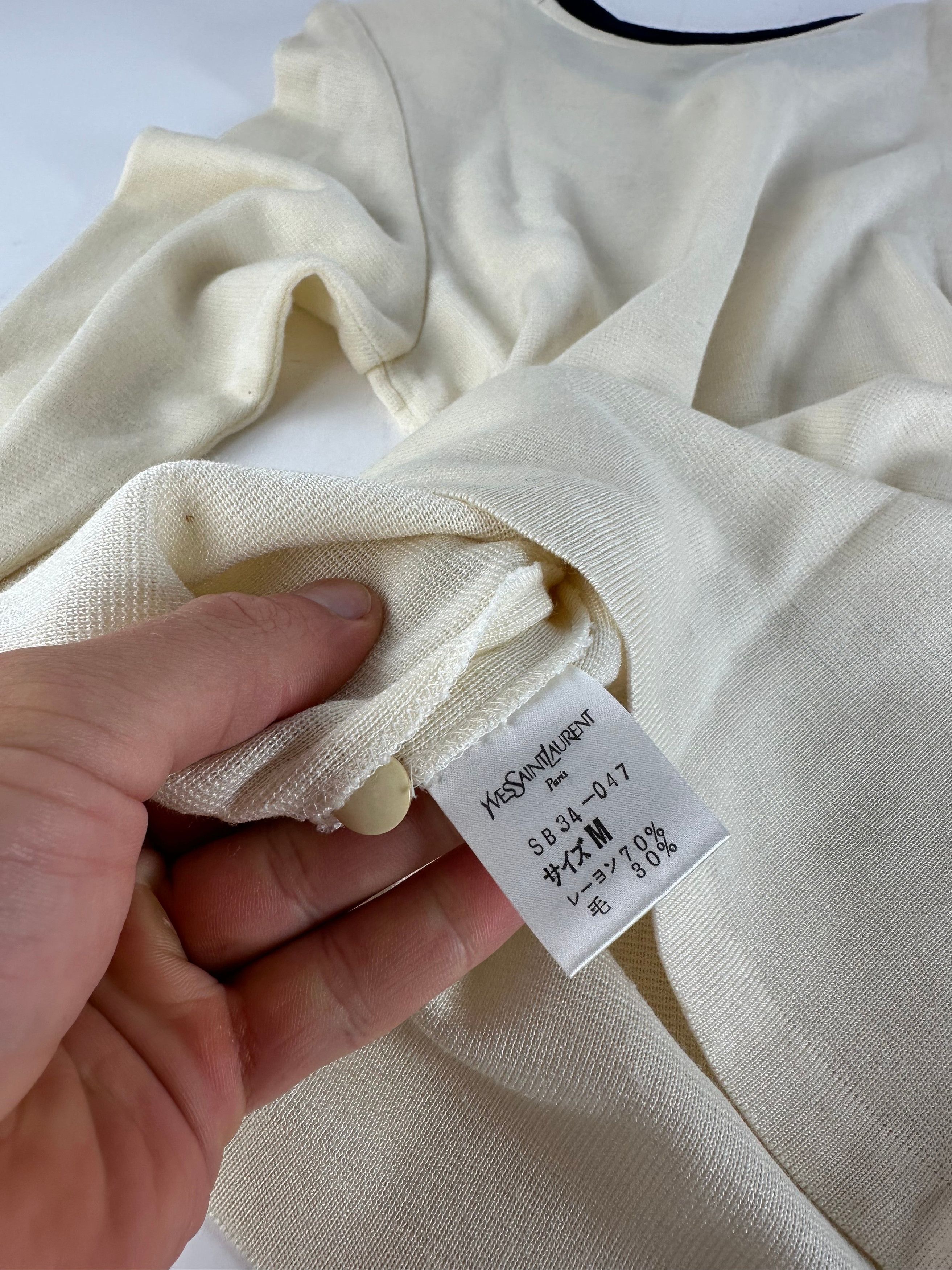 Yves Saint Laurent Vintage Wool Sweater Cream Navy M Size M / US 6-8 / IT 42-44 - 10 Thumbnail