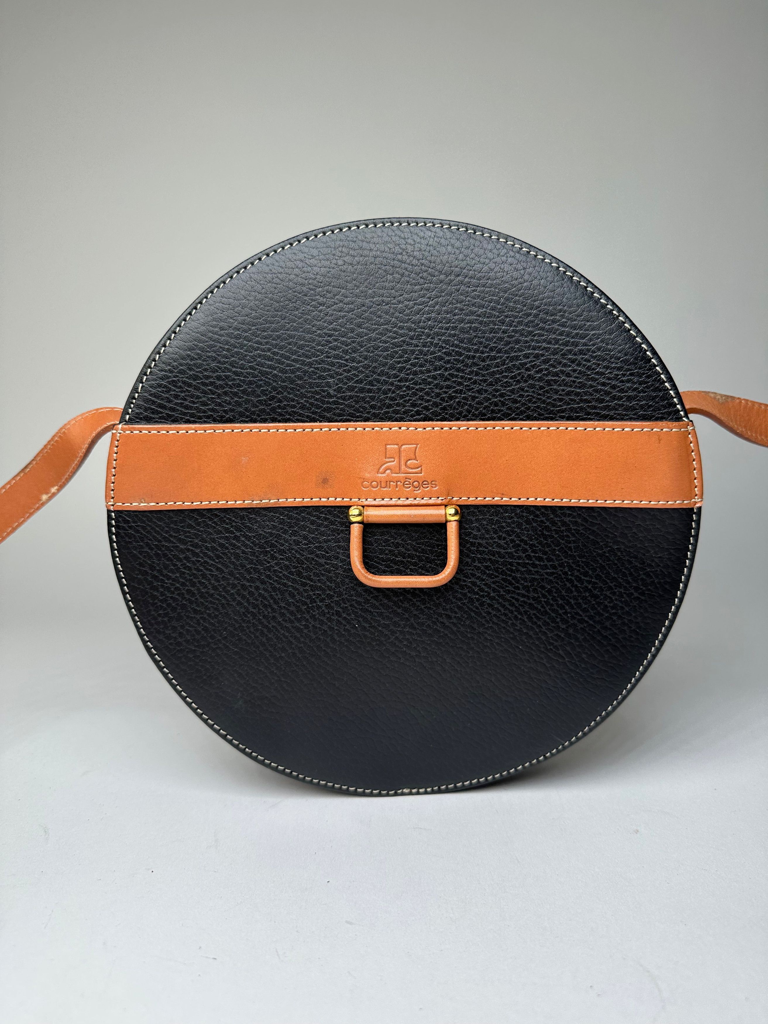 Courreges Vintage Courrèges Round Leather Crossbody Bag Black Brown Size ONE SIZE - 7 Thumbnail