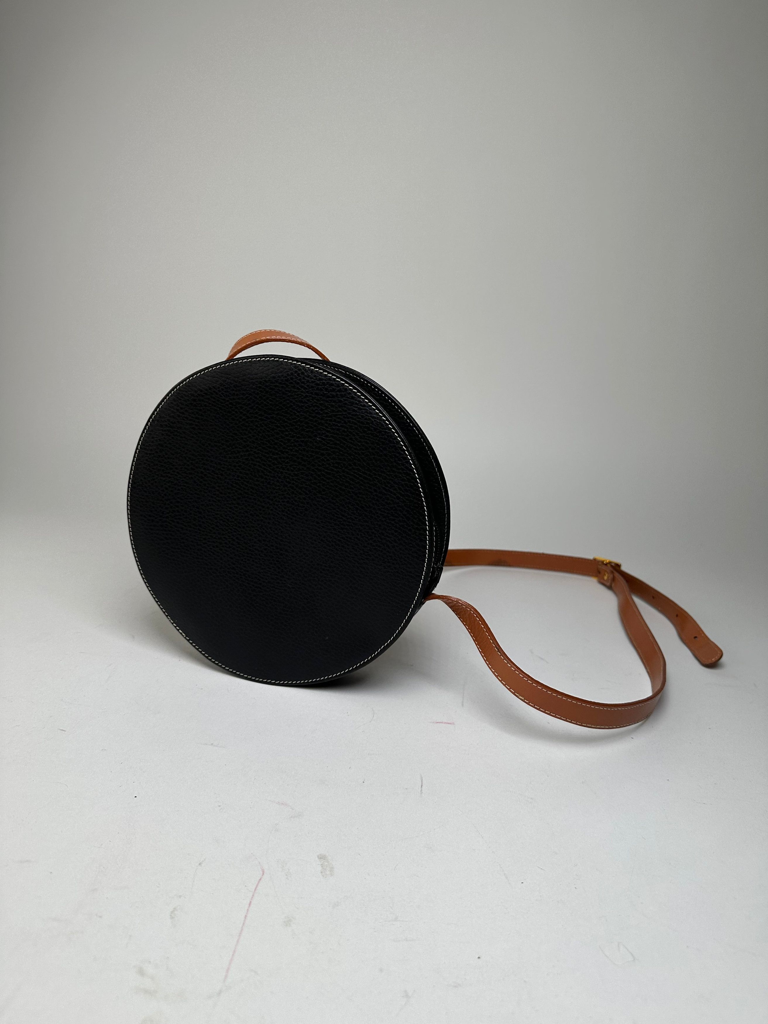 Courreges Vintage Courrèges Round Leather Crossbody Bag Black Brown Size ONE SIZE - 2 Thumbnail