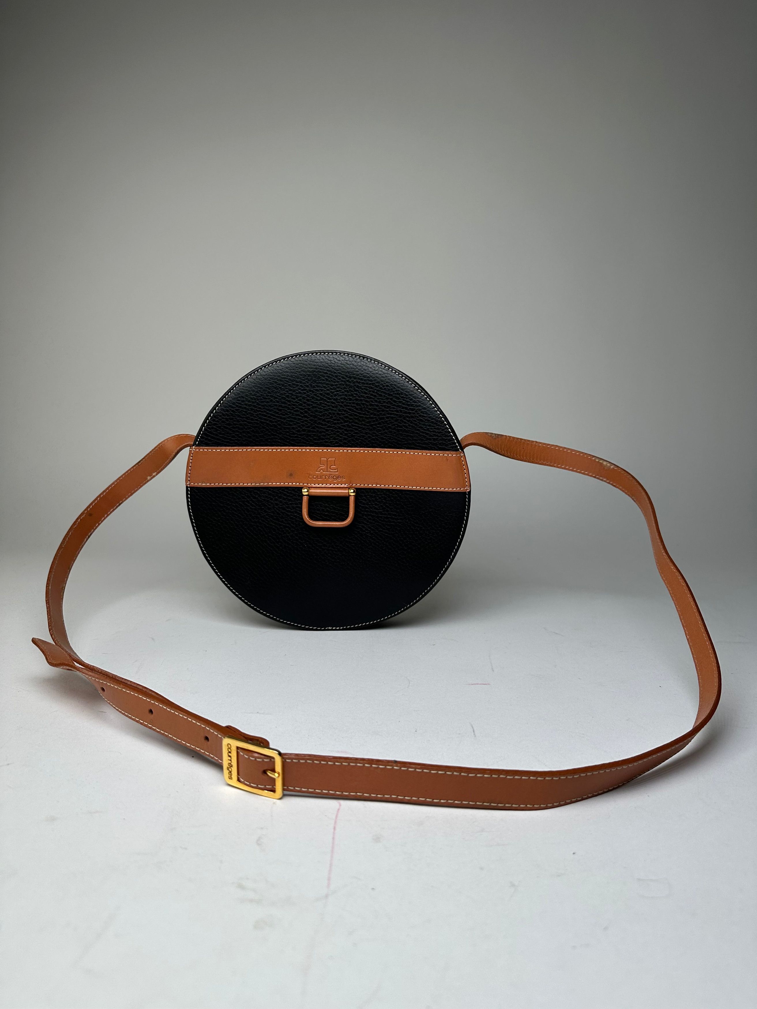 Courreges Vintage Courrèges Round Leather Crossbody Bag Black Brown Size ONE SIZE - 15 Thumbnail