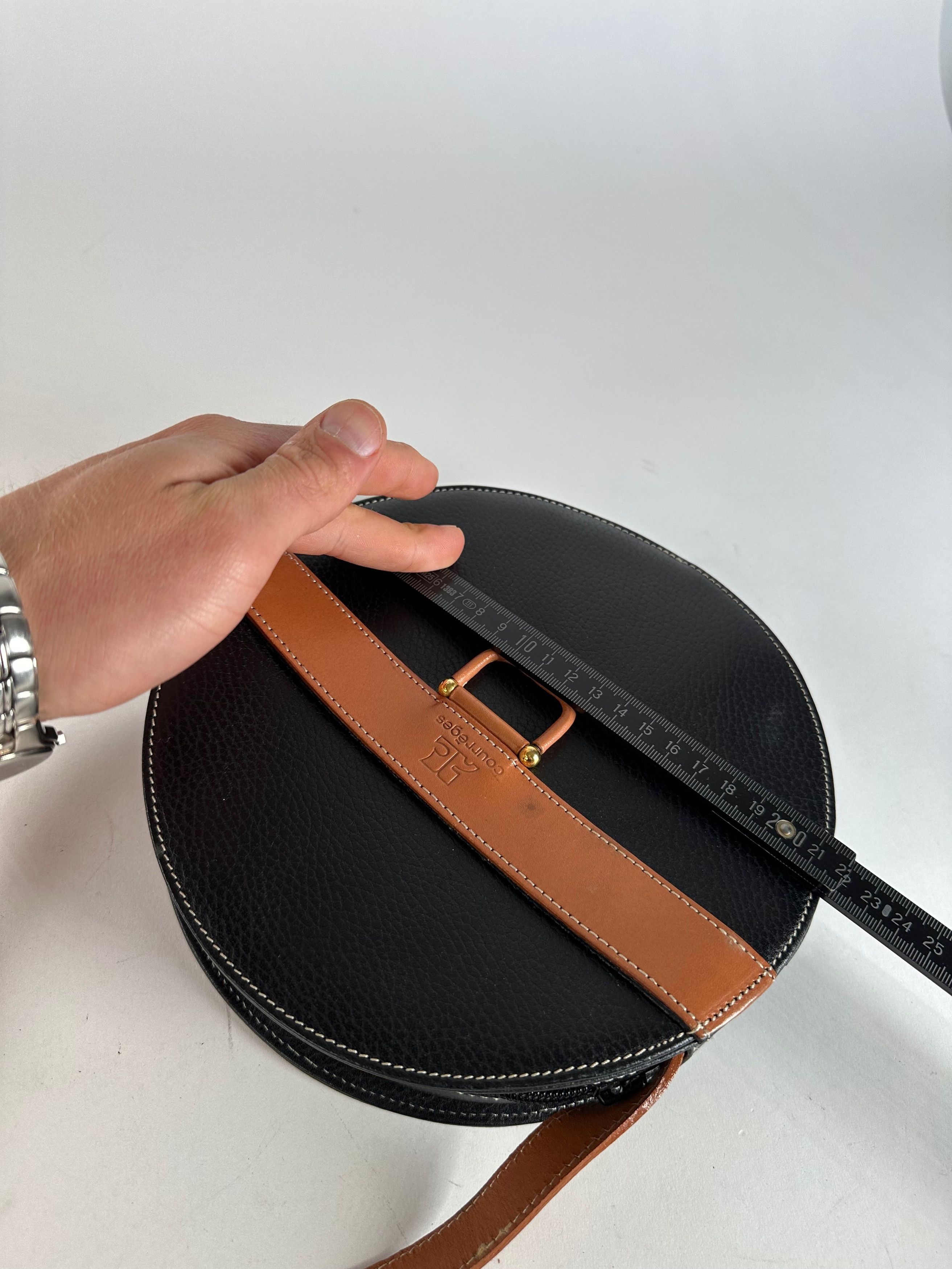 Courreges Vintage Courrèges Round Leather Crossbody Bag Black Brown Size ONE SIZE - 12 Thumbnail