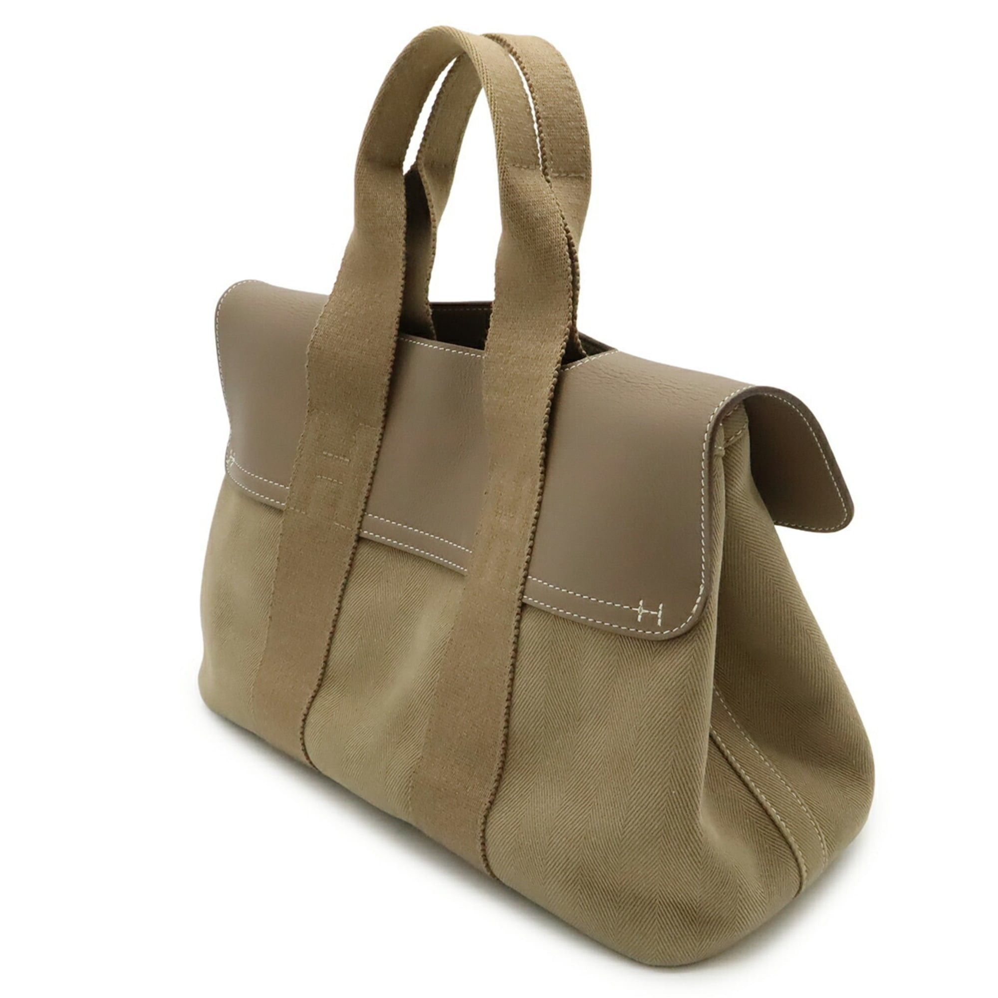 Hermes HERMES Valparaiso PM Handbag Tote Bag Toile Chevron Leather Etoupe Greige L Stamp Size ONE SIZE - 3 Thumbnail
