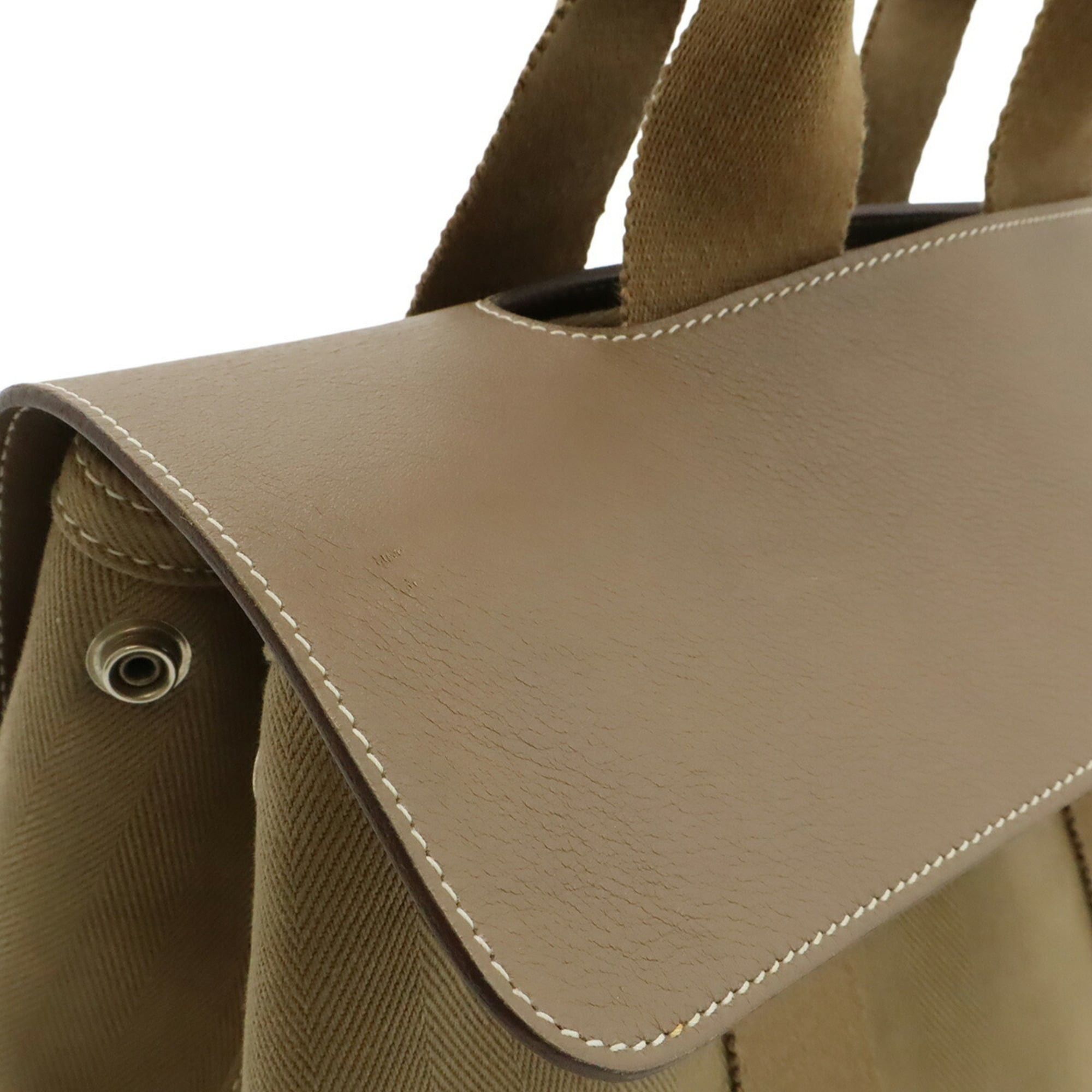 Hermes HERMES Valparaiso PM Handbag Tote Bag Toile Chevron Leather Etoupe Greige L Stamp Size ONE SIZE - 9 Thumbnail
