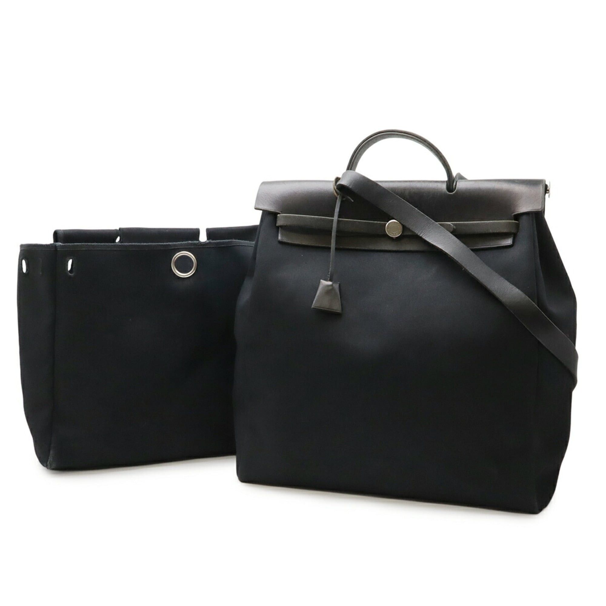 Hermes HERMES Herbag MM Handbag Shoulder Bag Toile Officier Canvas Leather Black □D Stamp Size ONE SIZE - 2 Thumbnail