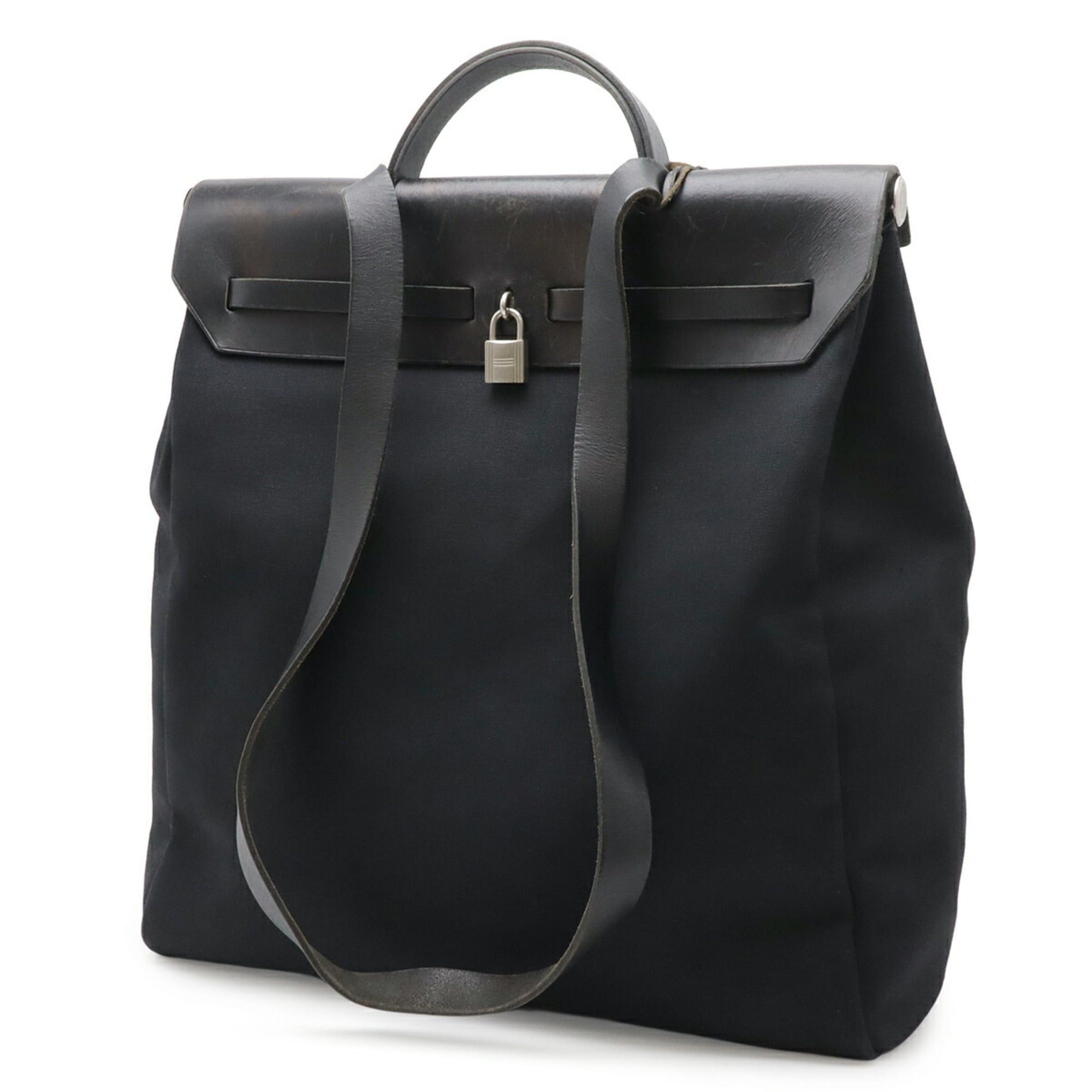 Hermes HERMES Herbag MM Handbag Shoulder Bag Toile Officier Canvas Leather Black □D Stamp Size ONE SIZE - 3 Thumbnail