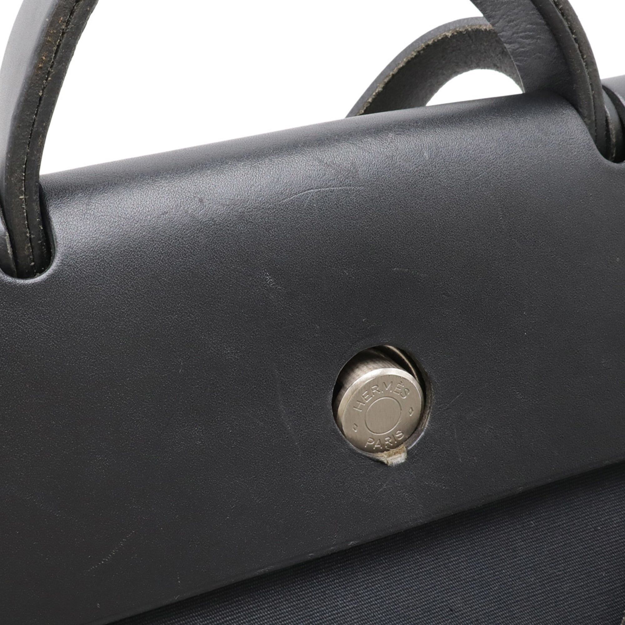 Hermes HERMES Herbag MM Handbag Shoulder Bag Toile Officier Canvas Leather Black □D Stamp Size ONE SIZE - 7 Thumbnail