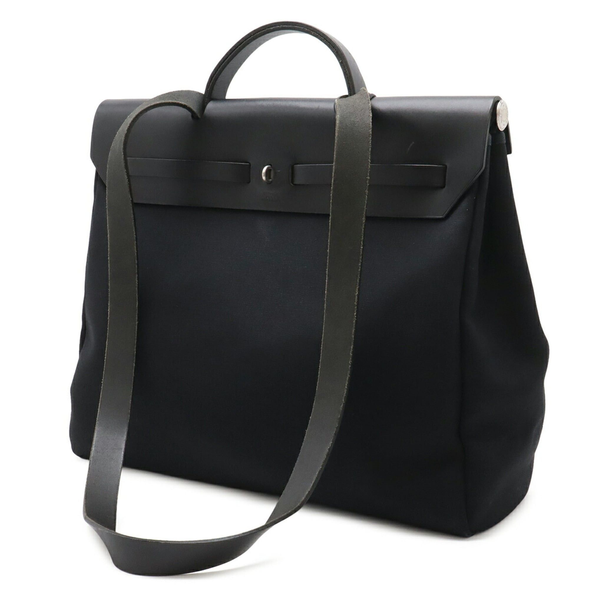 Hermes HERMES Herbag MM Handbag Shoulder Bag Toile Officier Canvas Leather Black □D Stamp Size ONE SIZE - 3 Thumbnail