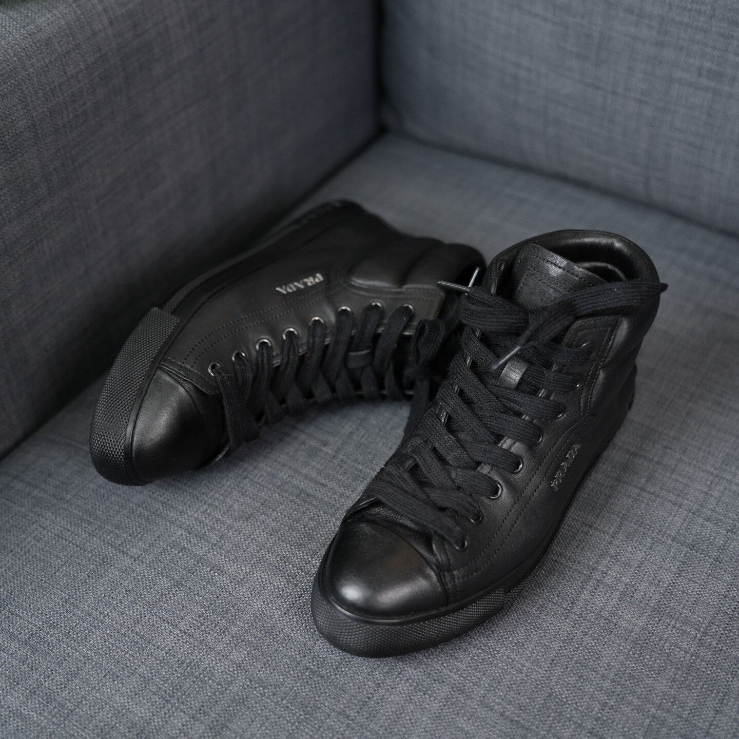 Prada Prada Black Hitop Sneakers us_6 Women Size US 6 / IT 36 - 2 Thumbnail