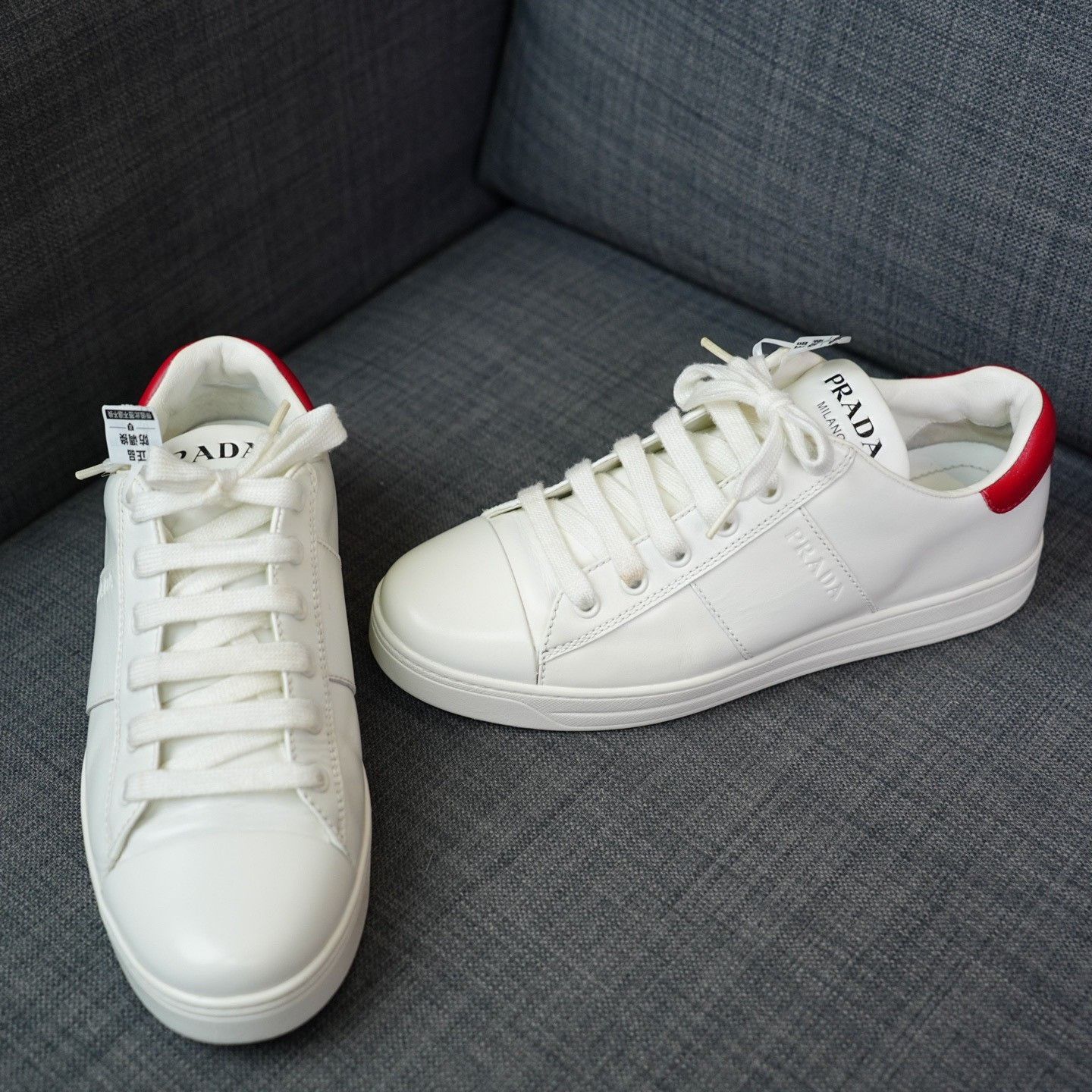 Prada Prada White Lowtop Sneakers us_8-5 Women Size US 8.5 / IT 38.5 - 3 Thumbnail