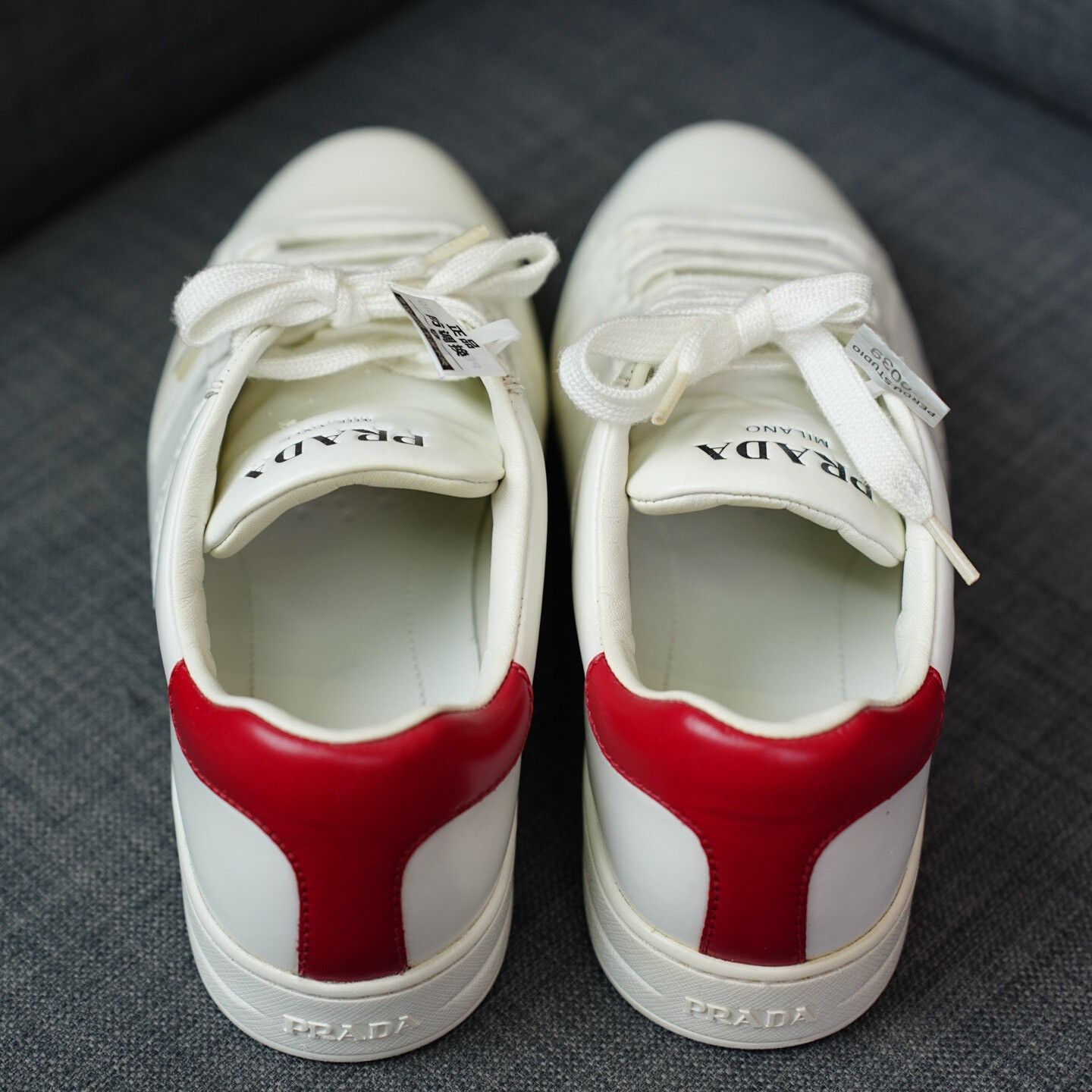 Prada Prada White Lowtop Sneakers us_8-5 Women Size US 8.5 / IT 38.5 - 6 Thumbnail