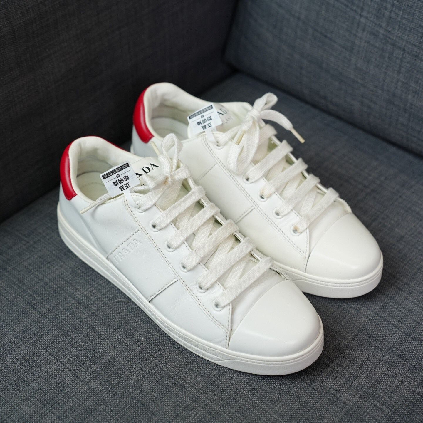 Prada Prada White Lowtop Sneakers us_8-5 Women Size US 8.5 / IT 38.5 - 5 Thumbnail