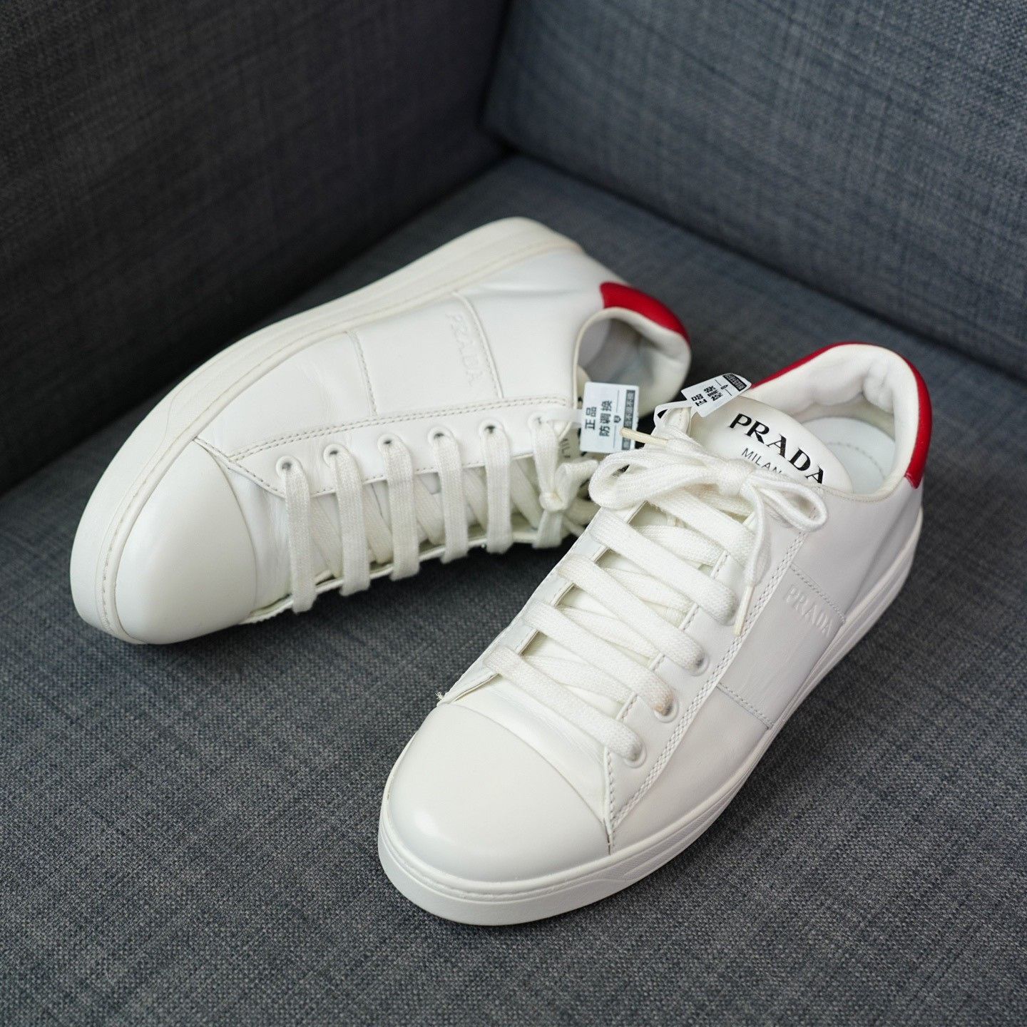 Prada Prada White Lowtop Sneakers us_8-5 Women Size US 8.5 / IT 38.5 - 2 Thumbnail