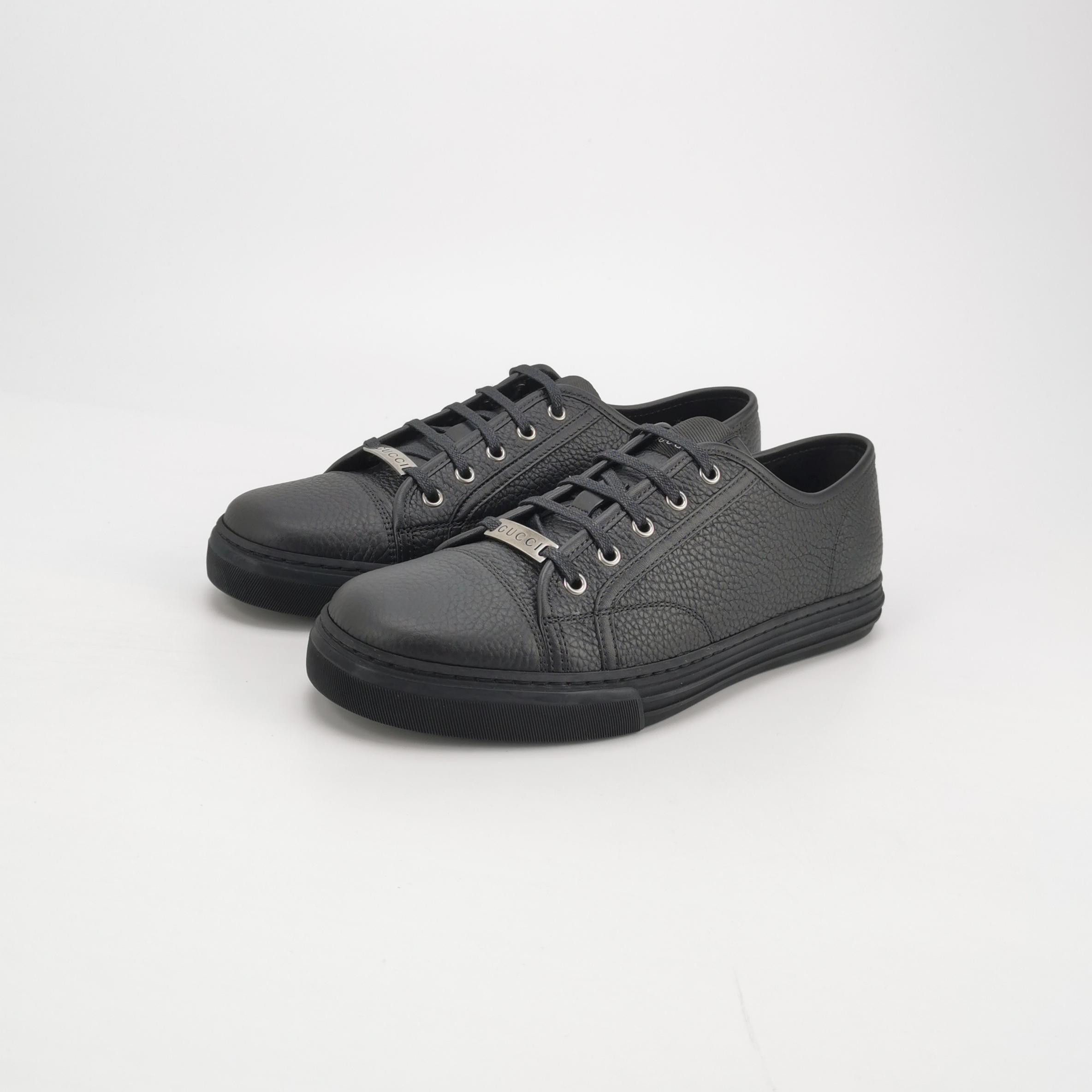 Gucci Gucci Logo Patch Black Leather Low-Top Sneakers EU 42 Size US 9 / EU 42 - 3 Thumbnail