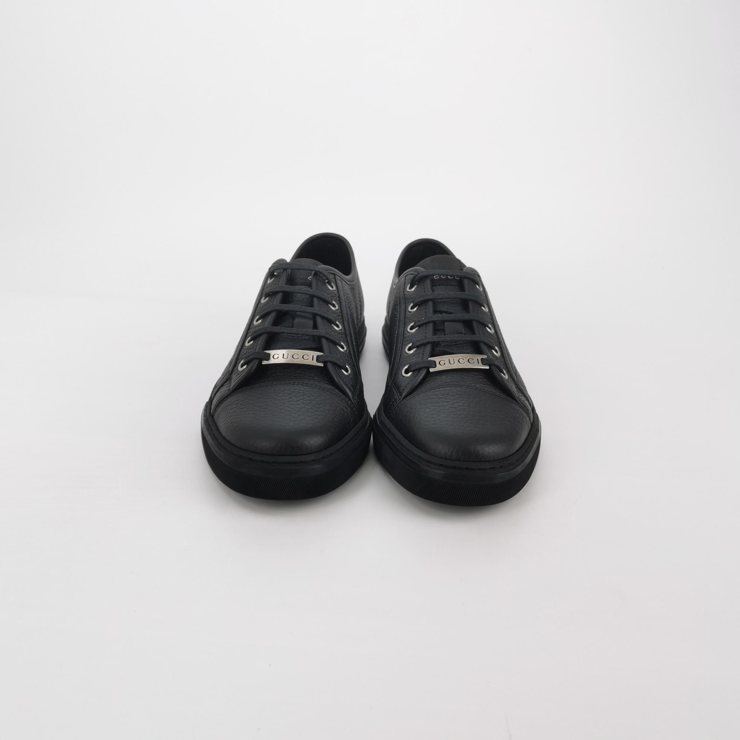 Gucci Gucci Logo Patch Black Leather Low-Top Sneakers EU 42 Size US 9 / EU 42 - 4 Thumbnail