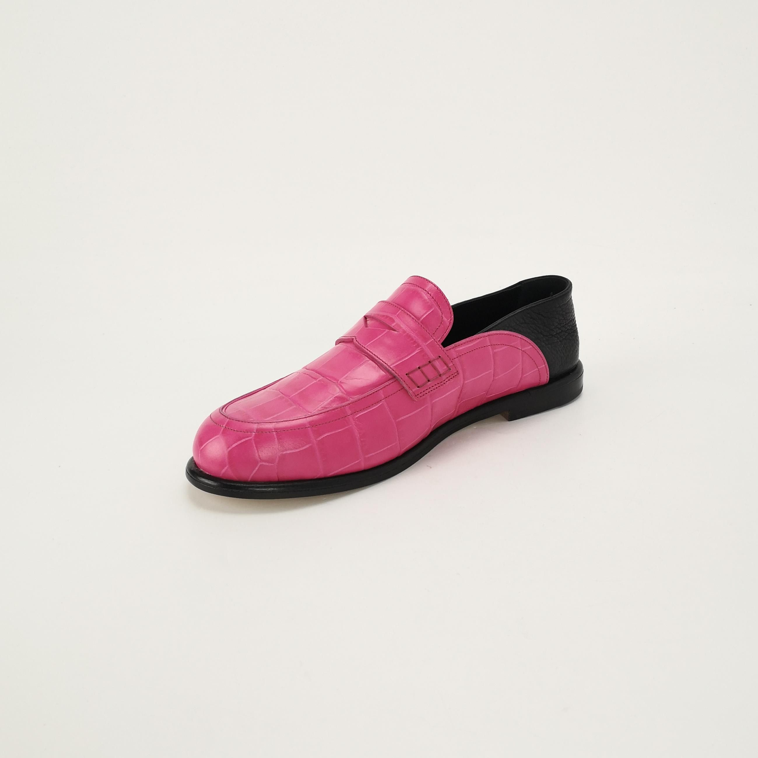 Loewe Loewe Pink Croc Embossed Leather Loafers 41 Size US 8 / EU 41 - 3 Thumbnail