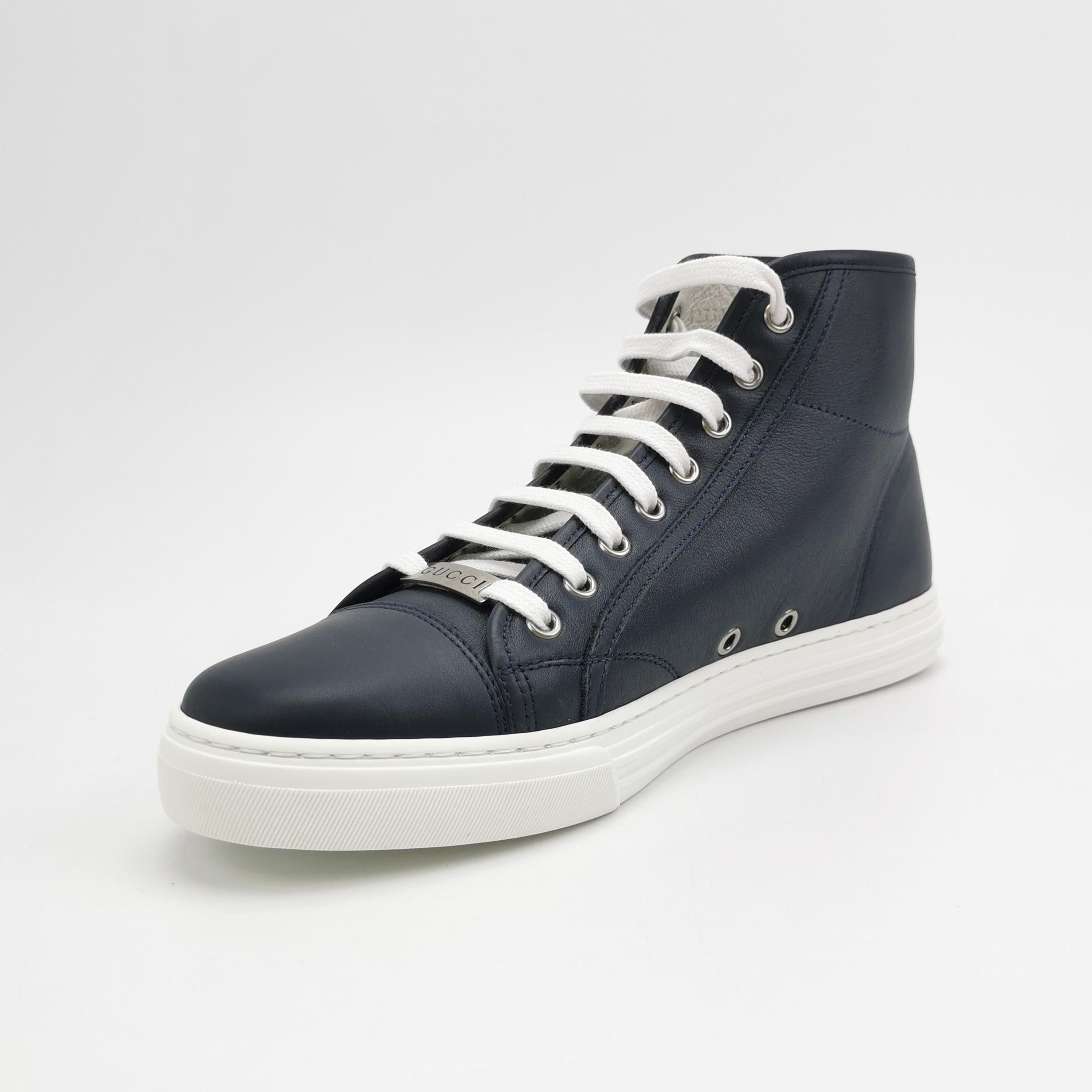 Gucci Gucci Navy Leather High-Top Sneakers 7.5 Size US 7 / EU 40 - 3 Thumbnail