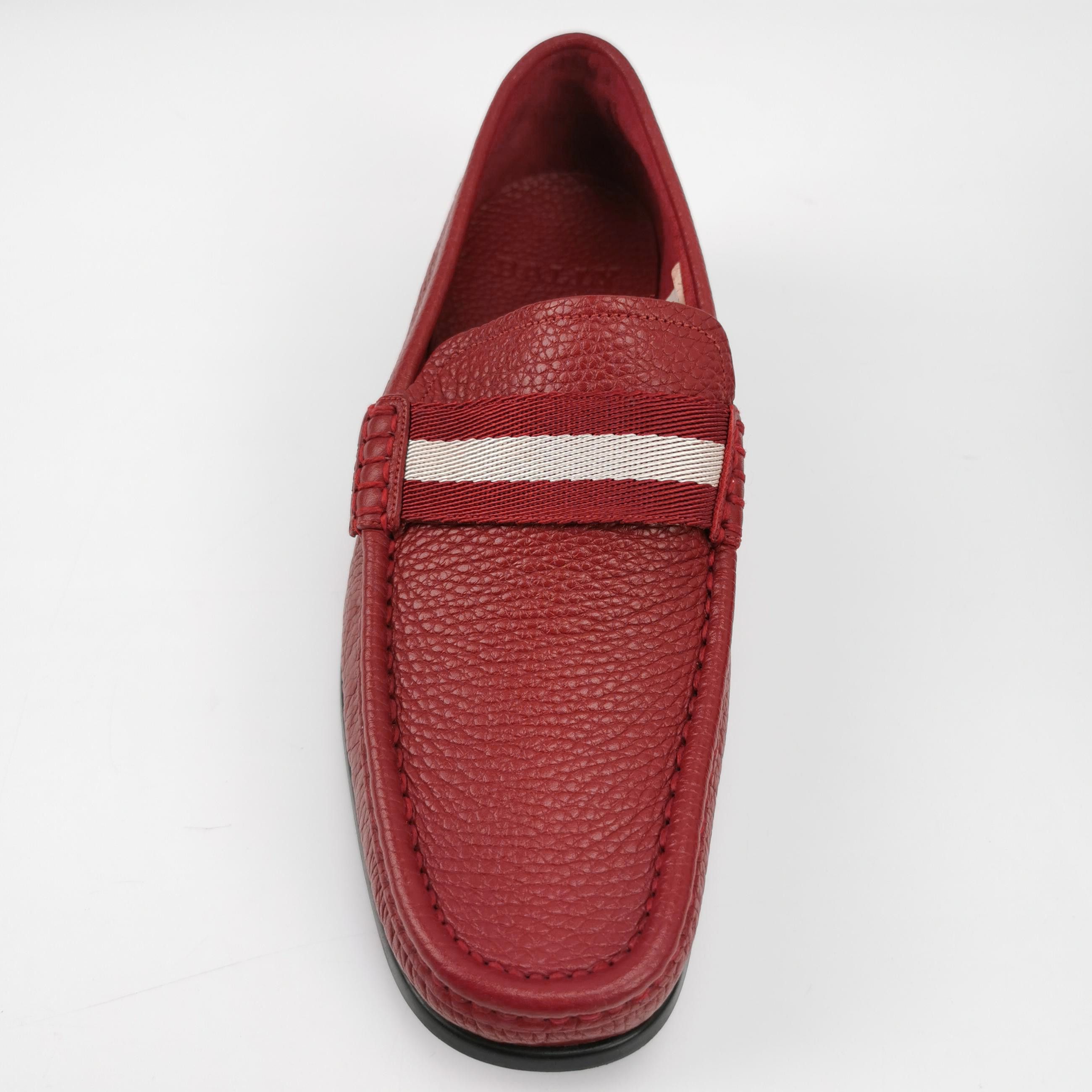Bally Bally Red Pebbled Leather Striped Loafers 40.5 Size US 7 / EU 40 - 10 Thumbnail