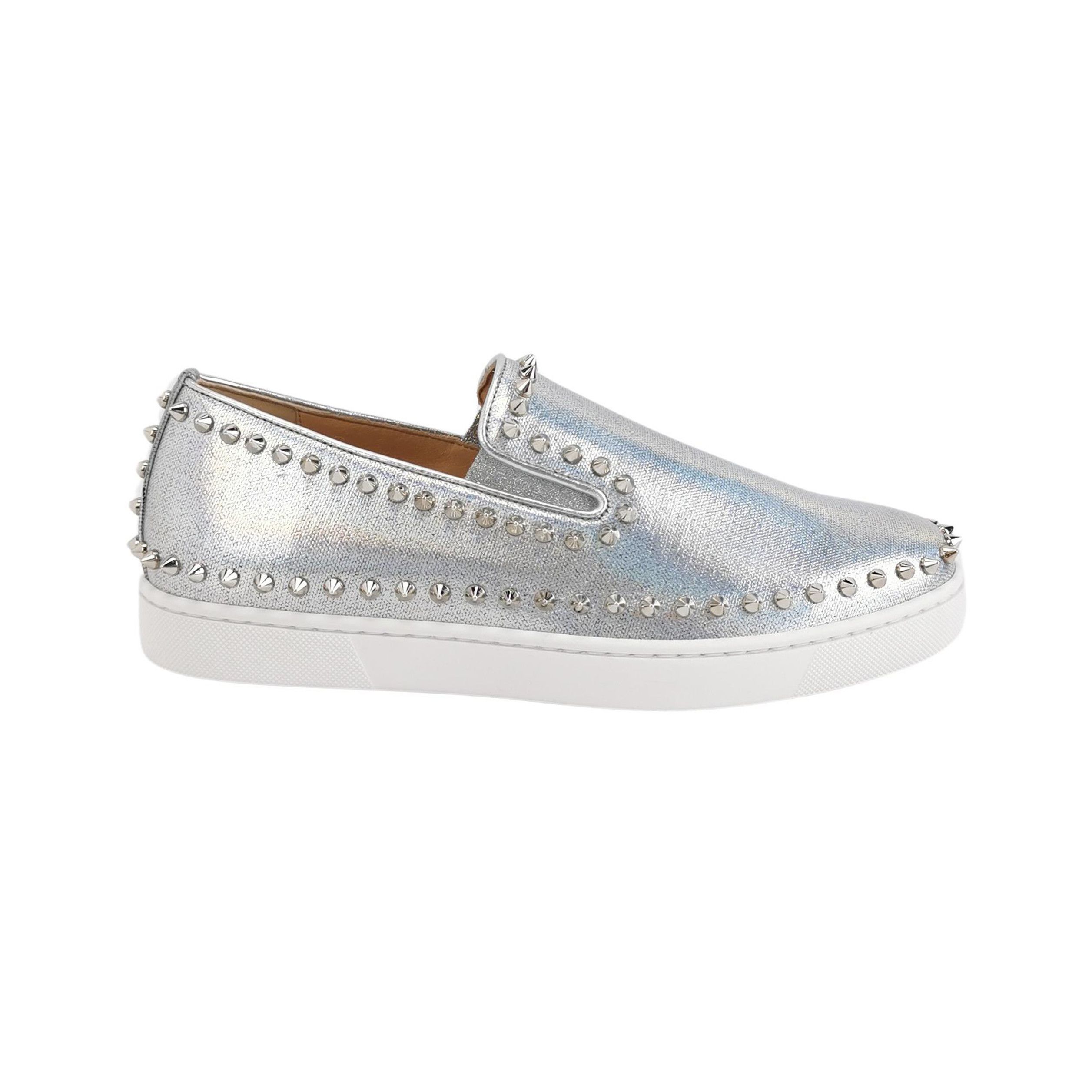Christian Louboutin Christian Louboutin Silver Spiked Slip-On Sneakers Size 41 Size US 8 / EU 41 - 2 Thumbnail