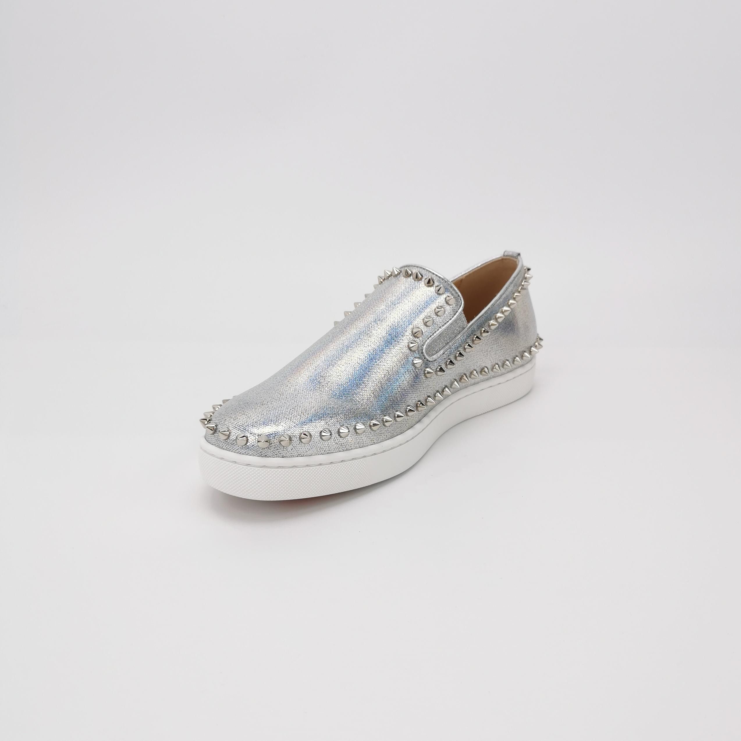 Christian Louboutin Christian Louboutin Silver Spiked Slip-On Sneakers Size 41 Size US 8 / EU 41 - 3 Thumbnail