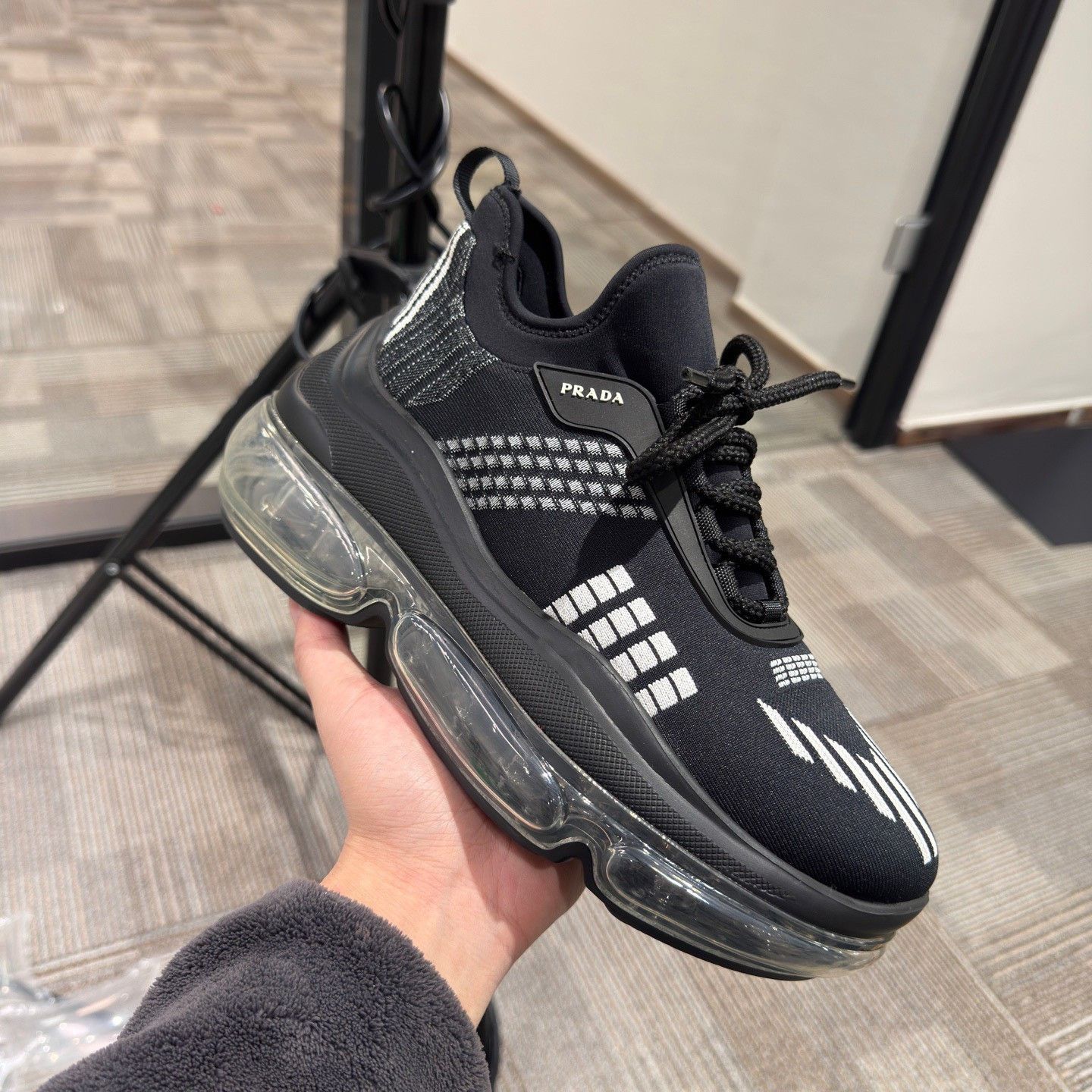 Prada Prada Knit Black Lowtop Sneakers us_7-5 Women Size US 7.5 / IT 37.5 - 4 Thumbnail