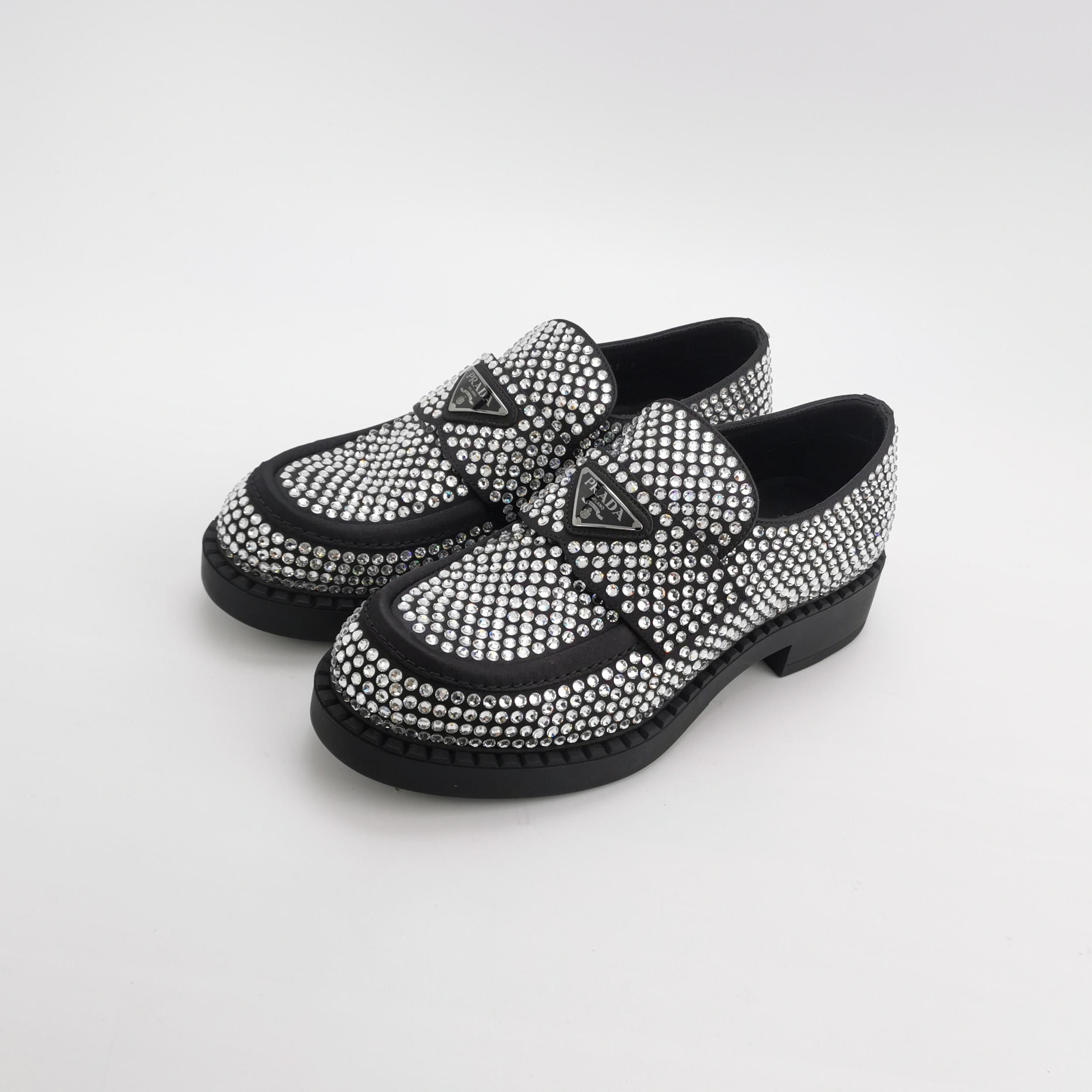 Prada Prada Crystal Triangle Logo Loafers EU 39 Size US 6 / EU 39 - 3 Thumbnail
