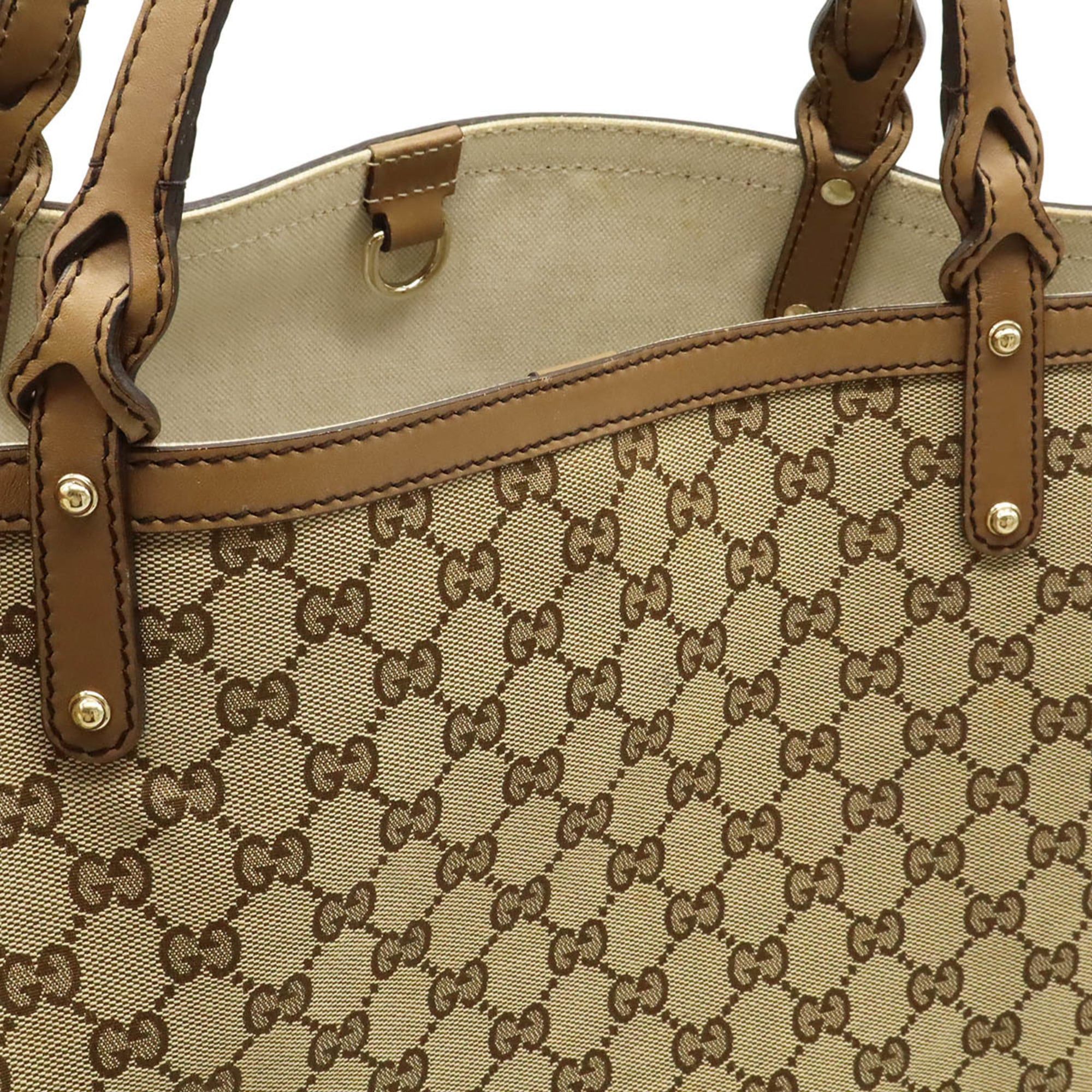 Gucci GUCCI GG Canvas Tote Bag, Large Shoulder Leather, Light Brown, 247220 Size ONE SIZE - 7 Thumbnail