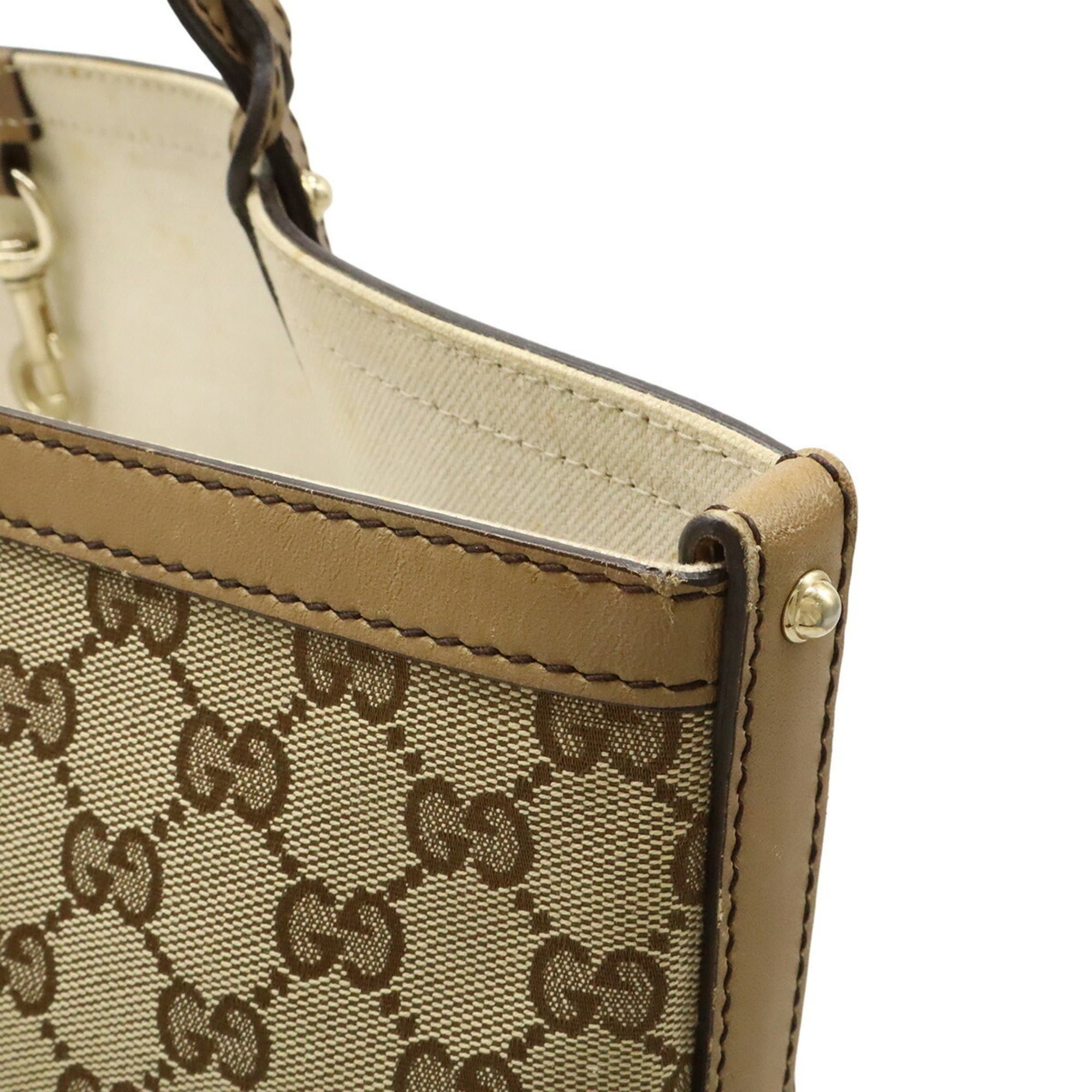 Gucci GUCCI GG Canvas Tote Bag, Large Shoulder Leather, Light Brown, 247220 Size ONE SIZE - 5 Thumbnail