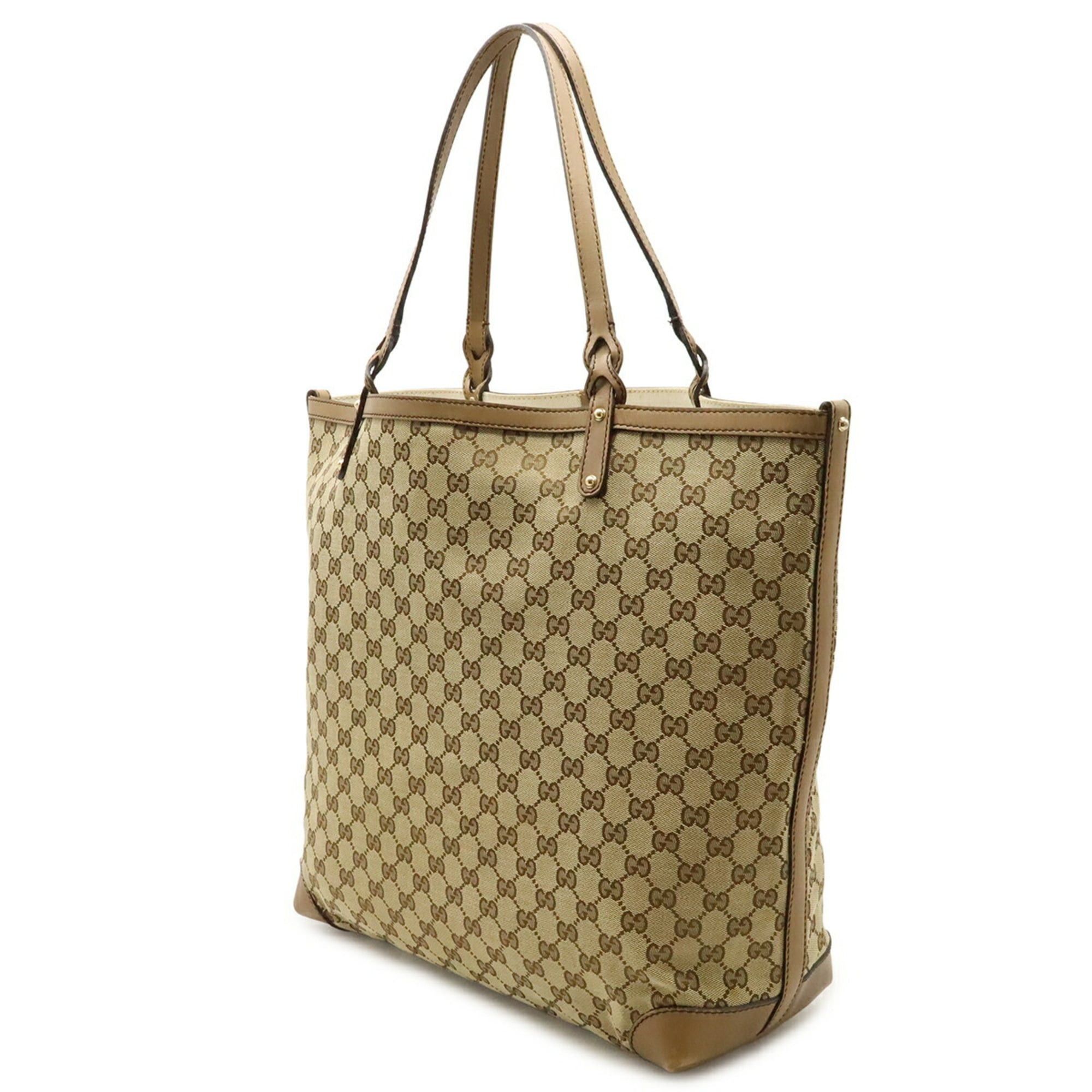 Gucci GUCCI GG Canvas Tote Bag, Large Shoulder Leather, Light Brown, 247220 Size ONE SIZE - 3 Thumbnail