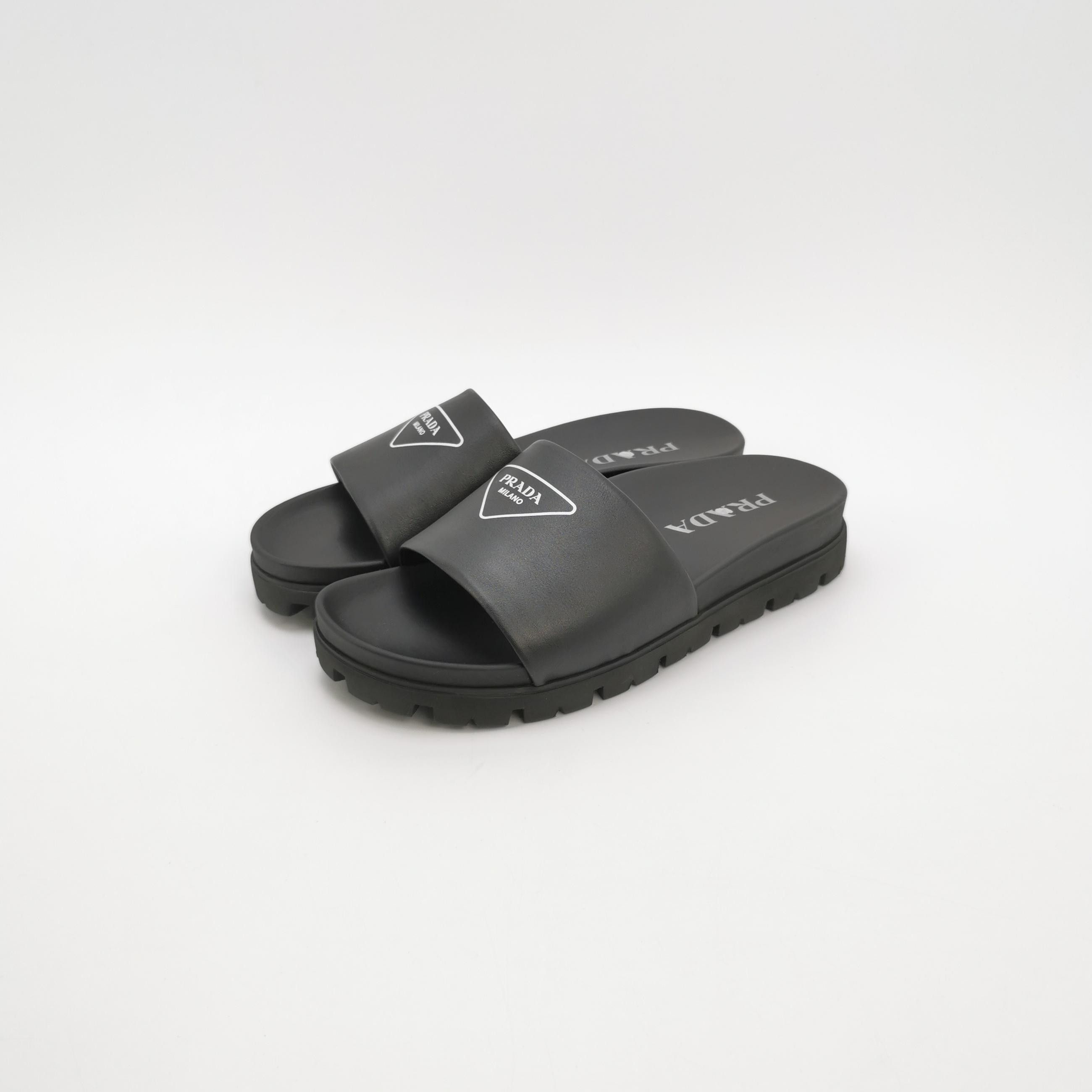 Prada Prada Triangle Logo Leather Slides Size 40 Size US 7 / EU 40 - 3 Thumbnail