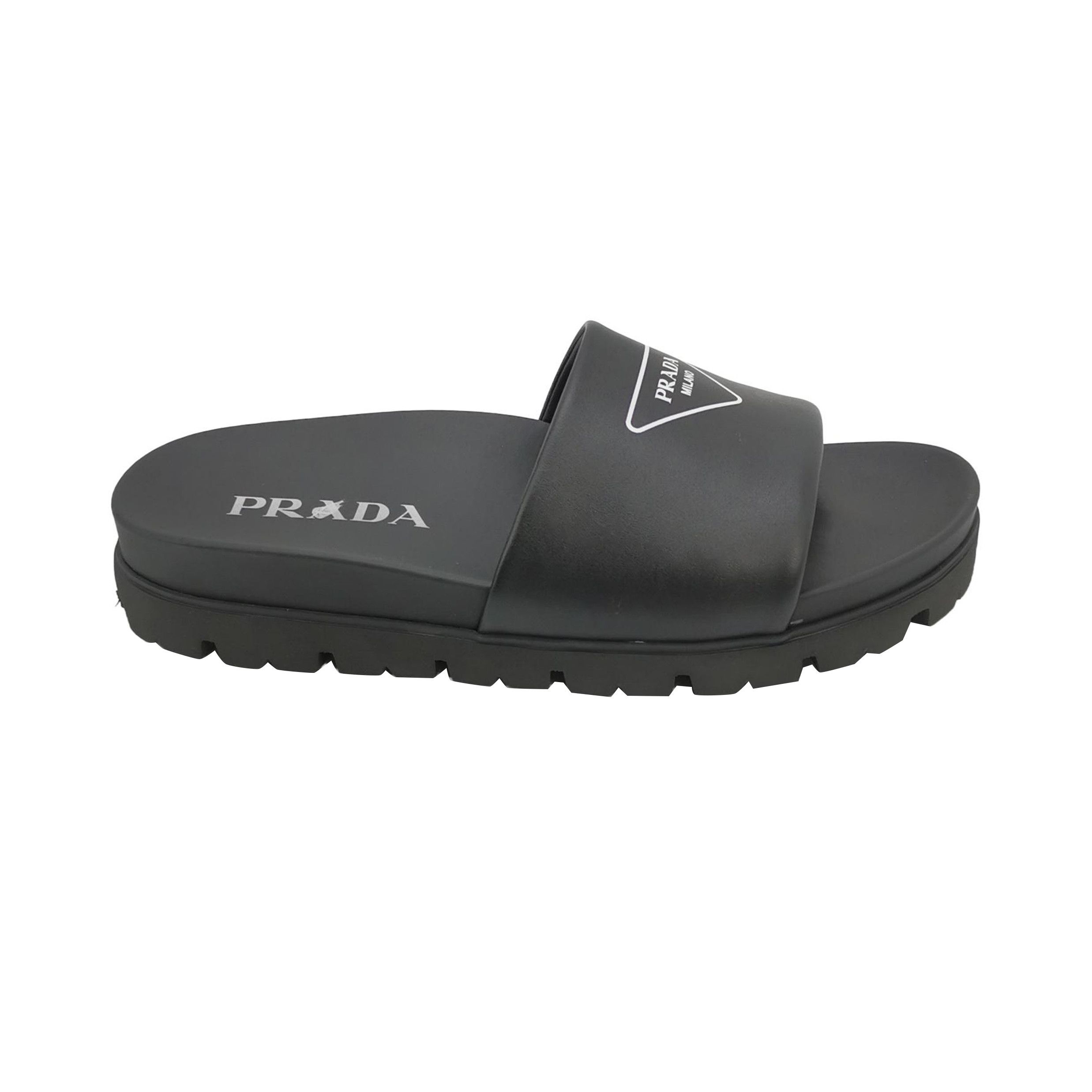 Prada Prada Triangle Logo Leather Slides 39 Size US 6 / EU 39 - 2 Thumbnail