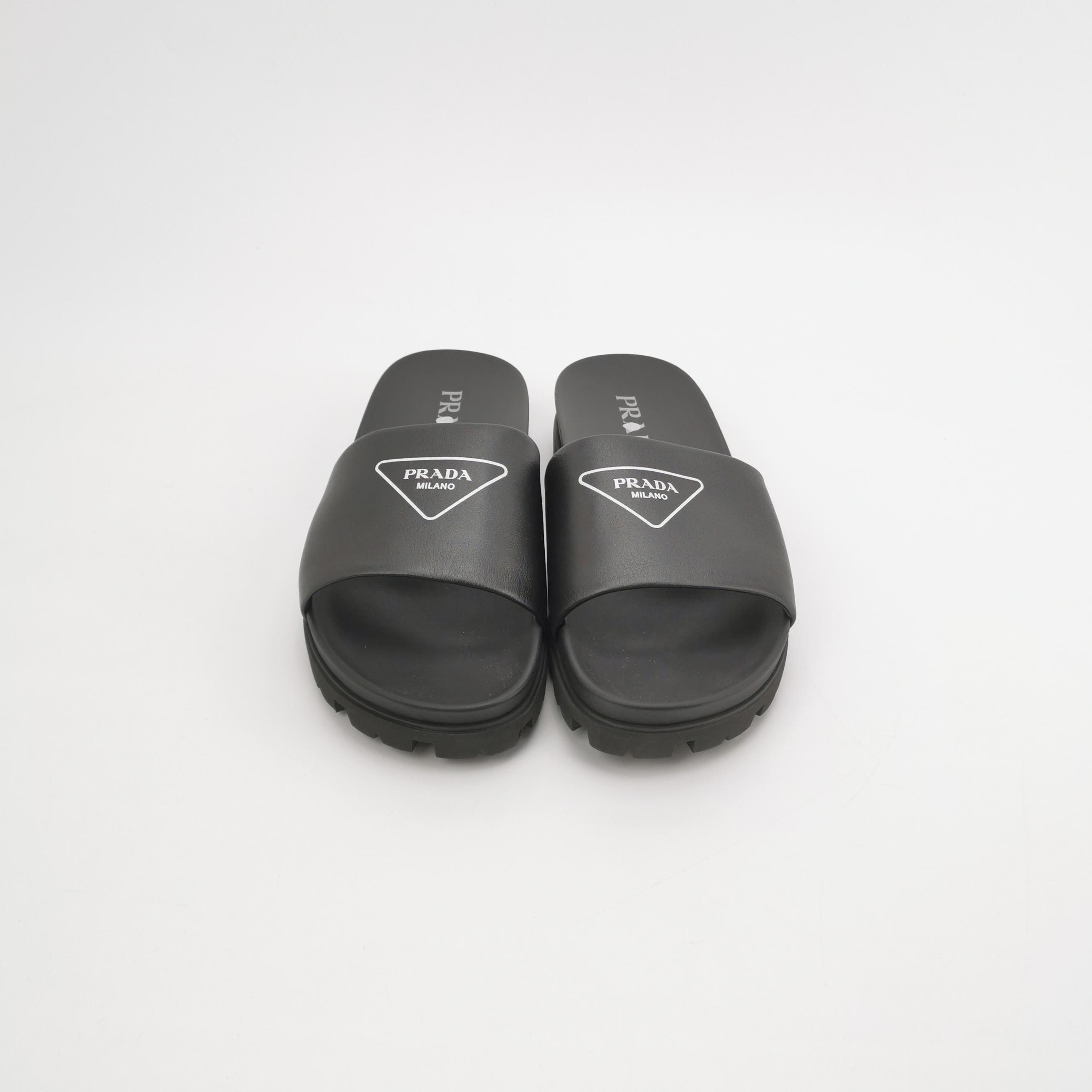 Prada Prada Triangle Logo Leather Slides US 7 Size US 7 / EU 40 - 4 Thumbnail