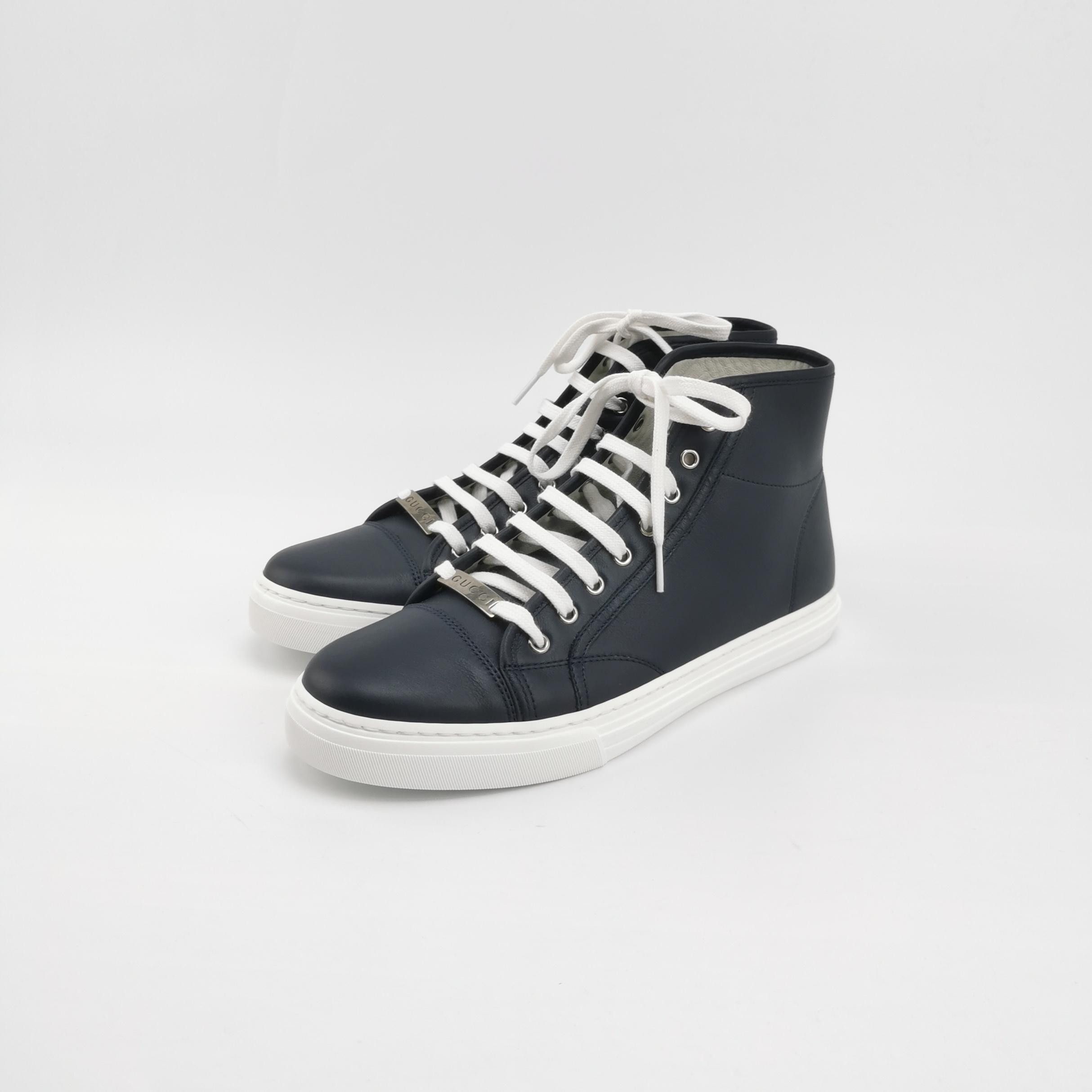 Gucci Gucci Navy Leather High-Top Sneakers 8G Size US 9 / EU 42 - 3 Thumbnail
