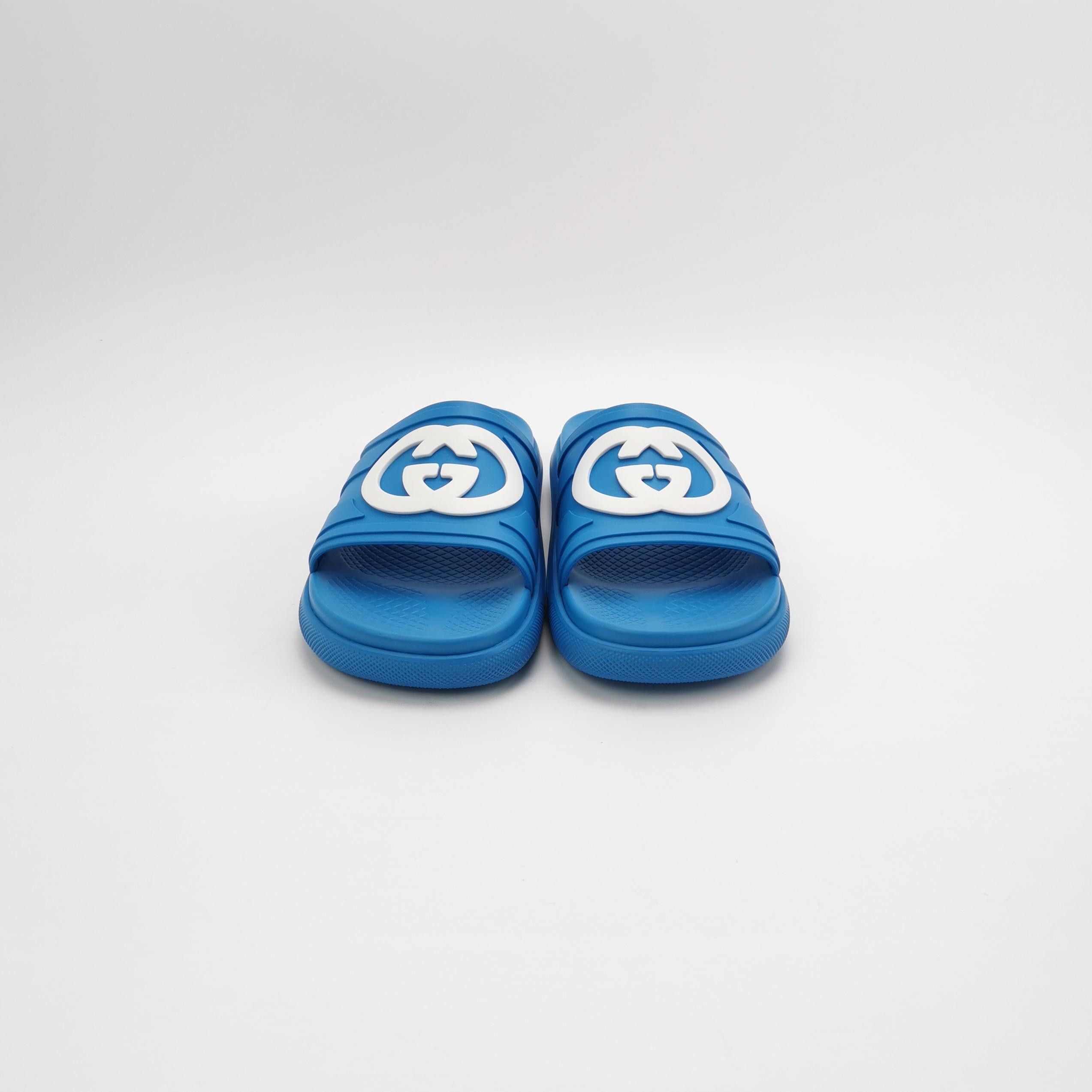 Gucci Gucci Interlocking G Blue Rubber Slides 44 Size US 11 / EU 44 - 4 Thumbnail