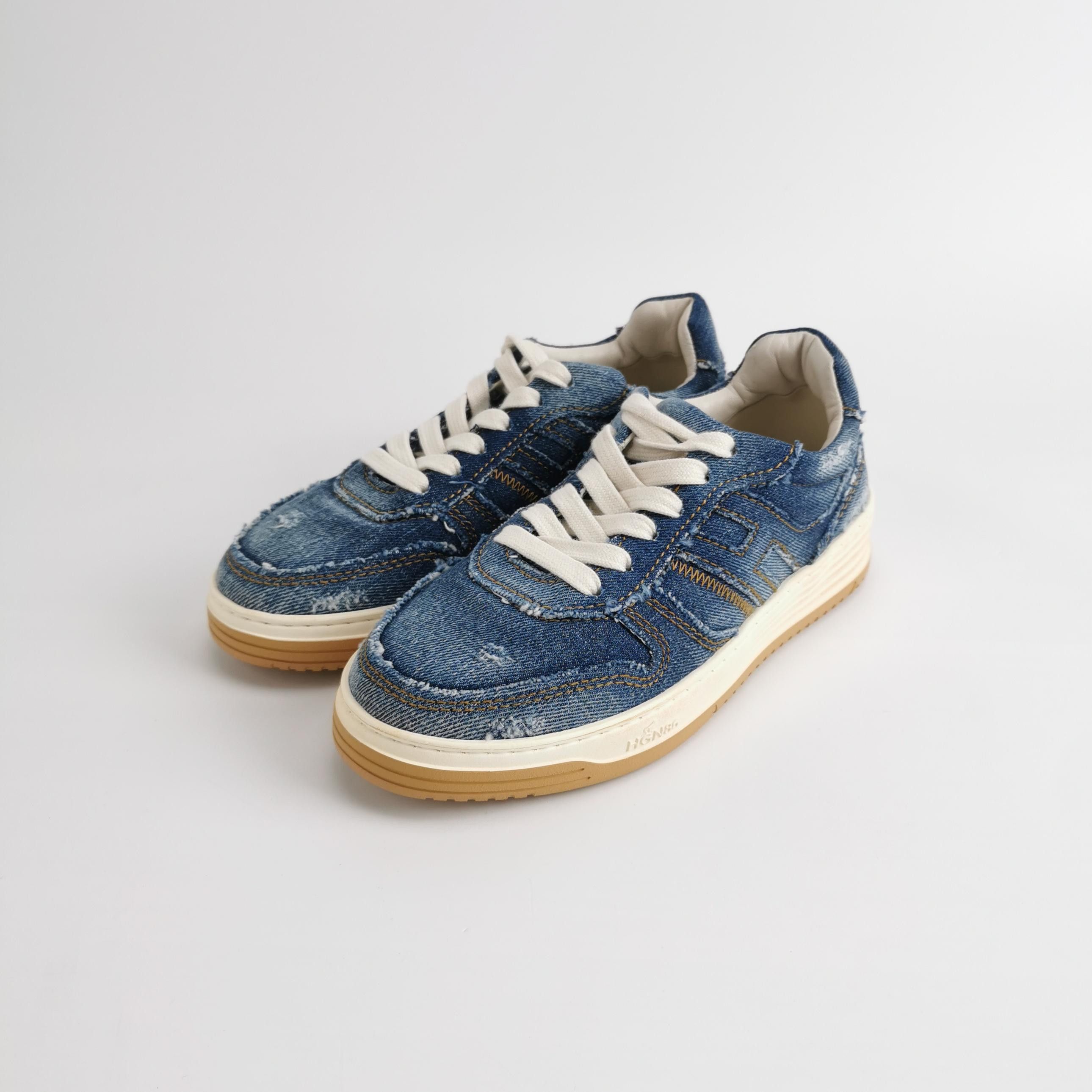 Hogan Hogan Distressed Denim Canvas Low-Top Sneakers 38 Size US 5.5 / EU 38 - 3 Thumbnail