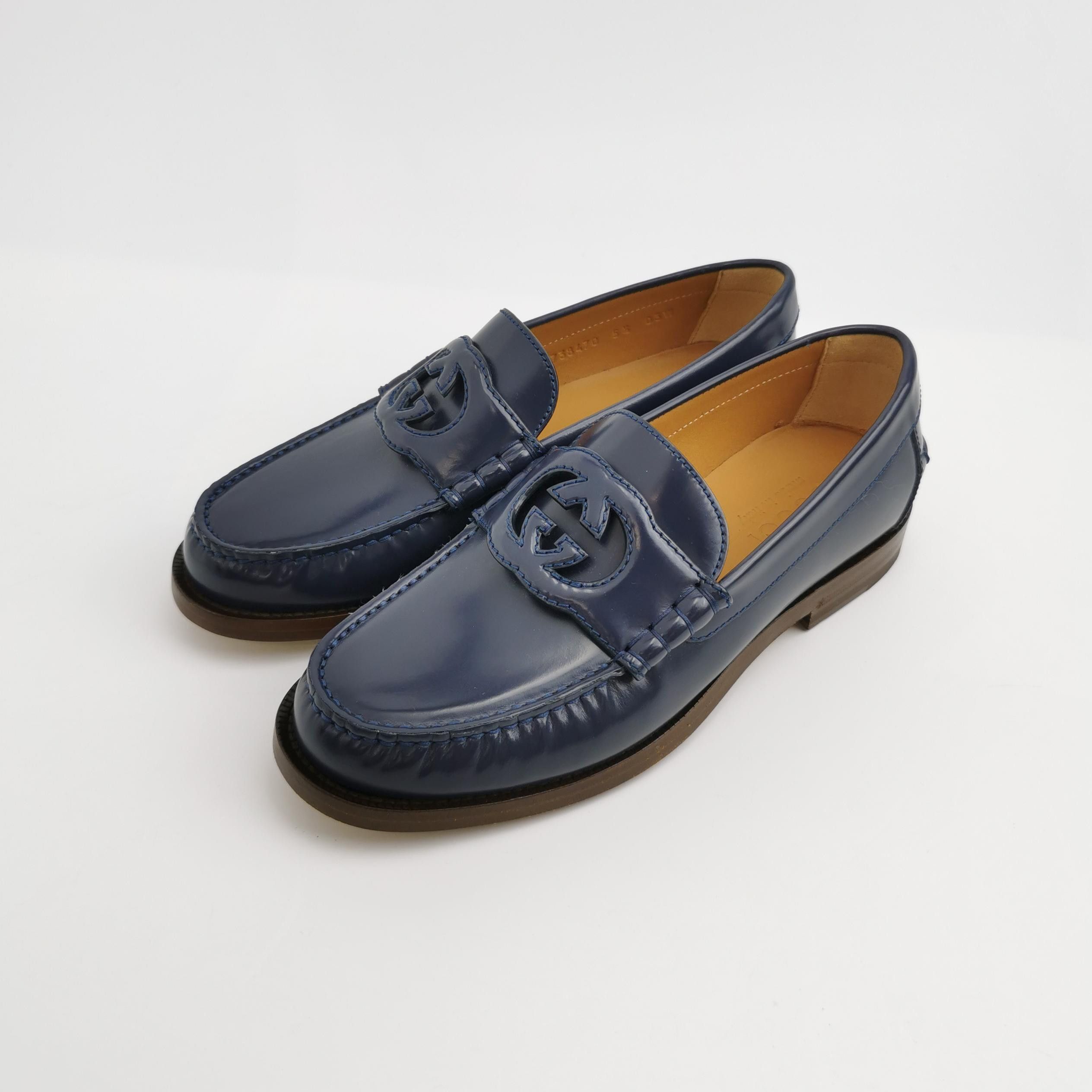 Gucci Gucci Interlocking G Navy Leather Loafers 5.5 Size US 6 / EU 39 - 3 Thumbnail
