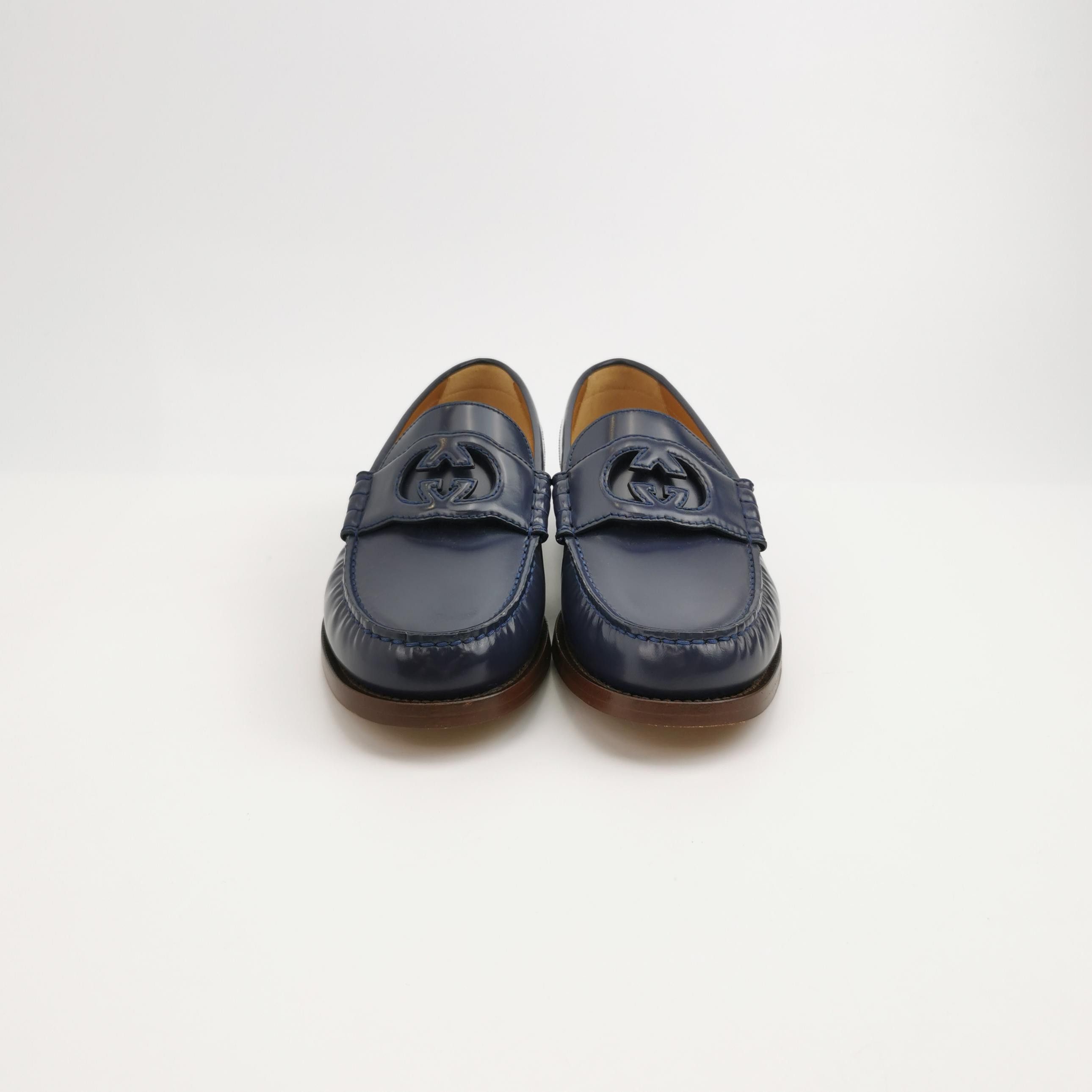 Gucci Gucci Interlocking G Navy Leather Loafers 5.5 Size US 6 / EU 39 - 4 Thumbnail
