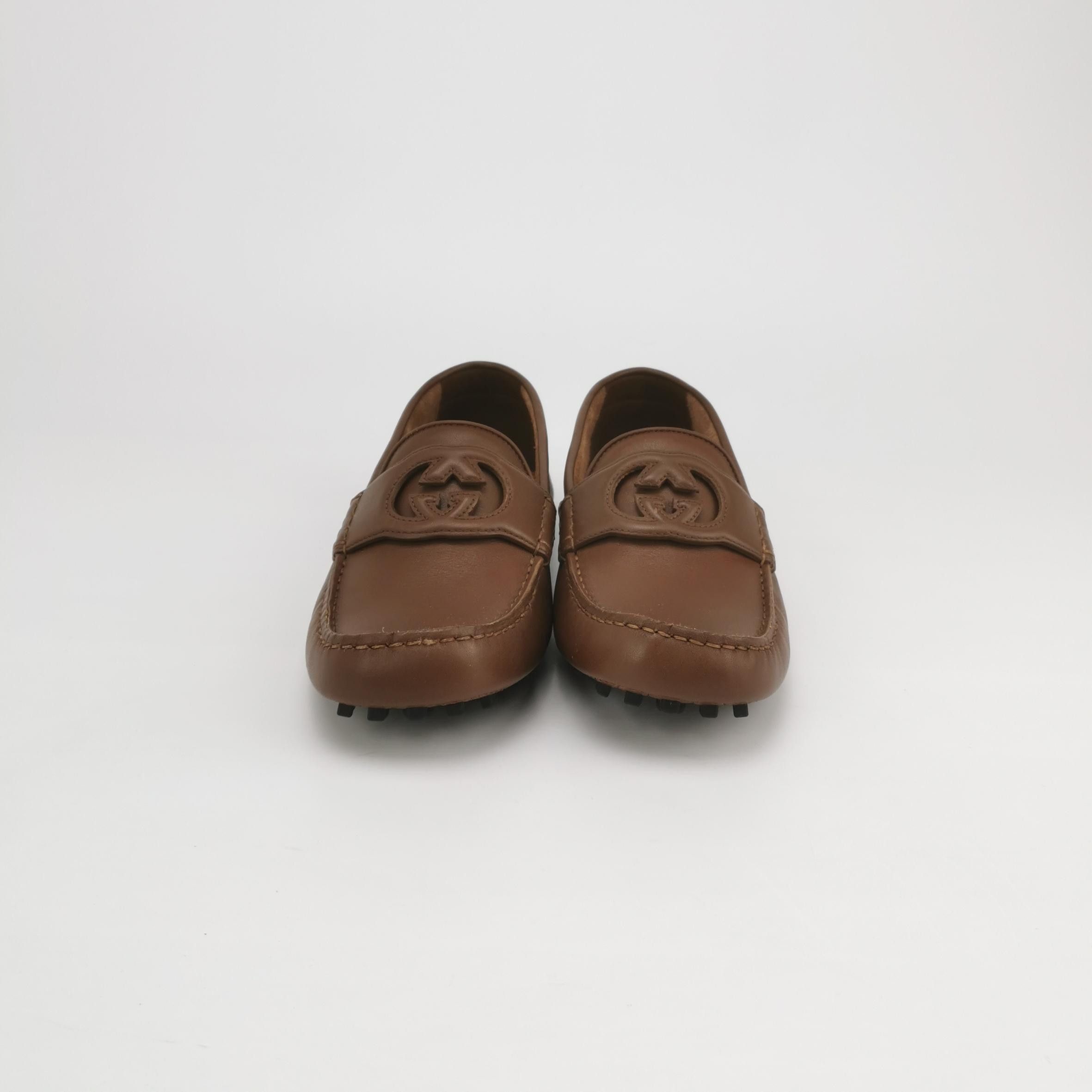Gucci Gucci Brown Leather Interlocking G Slip Ons 39.5 Size US 6 / EU 39 - 4 Thumbnail