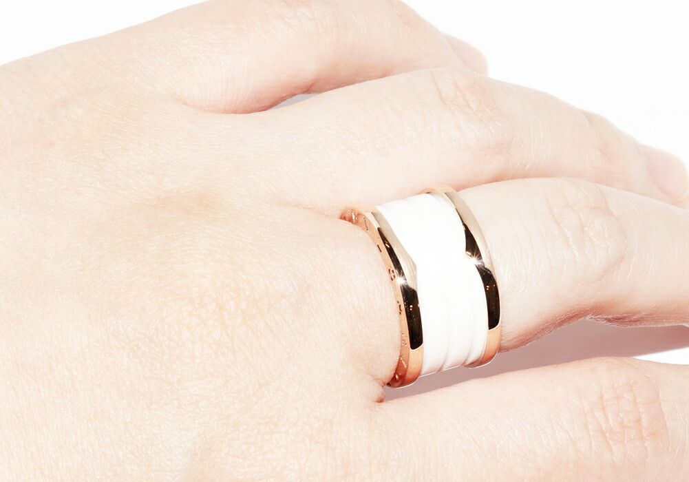Bvlgari Bvlgari Bvlgari B.zero1 Au750 Pink Gold White Ceramic Ring Size 54 Precious Metal Ring DUTY FREE for USA Size ONE SIZE - 5 Thumbnail